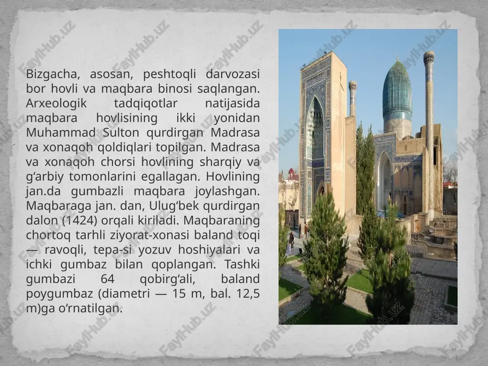 so‘zining ma’nosi “tirik shoh” bo‘lib, qariyib ming yildan buyon bu nom xalq o‘rtasida yashab kelmoqda. musulmon tarixchilarining yozishlaricha, tirik shoh-muhammad payg‘ambarimizning amakivachchasi qusam ibn abbosga berilgan unvondir. samarqandlik tarixchi abul hakimiyning yozishicha, qusam ibn abbos payg‘ambarimizning muborak yuzlarini ko‘rgan oxirgi kishidir. musulmon tarixchilarining yozishlaricha, qusam ibn abbos viii asrlarda arab lashkarlari tarkibida samarqandga kelgan va bu yerda dini islomni targ‘ib qilish bilan mashg‘ul bo‘lgan. bir kuni qusam ibn abbos namoz ibodati bilan mashg‘ul bo‘lib turganida kofirlar hujumiga uchragan va uzilgan boshini qo‘liga olib g‘or orqali yerning tagiga tushib ketgan. u to qiyomatga qadar tirik yurar emish. qusam ibn abbos kirib ketgan g‘orning oldida unga atab qabr yasalgan va xi asrda uning ustiga maqbara qurilgan. maqbaradan tashqari bu yerda hashamatli ziyoratxona, masjid va chillaxonalar ham faoliyat ko‘rsatgandir. 1220 yili ro‘y bergan mo‘g‘ul istilosi shohizinda maqbarasi taqdirida ham ayanchli rol o‘ynadi. mug‘ullar bu yerdagi ko‘pgina inshootlar va qabrlarni ostin-ustun qilib tashladilar. ammo, …