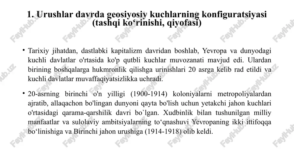 uchun xos bo'lgan keng qamrovli vositalar orqali super davlat maqomiga erishdi, qo'shma shtatlar esa sezilarli darajada kam xarajat va xarajatlar bilan "kuchlar muvozanatini" saqlab qolish imkoniyatiga ega edi. sovuq urush shaklidagi ikki qutblilik urushdan keyingi xalqaro munosabatlar tizimining muhim xususiyati edi. 1950-yillardan 1980-yillarning birinchi yarmigacha boʻlgan davr super kuchlar mafkurasi va geosiyosatining qarama-qarshi avlodlari bilan belgilandi. sovet ittifoqining uchinchi dunyo mamlakatlaridagi faoliyati salbiy oqibatlar bilan bir qatorda yirik sanoat ob'ektlarini qurish va yuz minglab mutaxassislarni tayyorlashga yordam berdi. bu holat sssrning vorisi bo'lgan rossiya uchun uchinchi dunyo mamlakatlari bilan yangi, pragmatik asosda hamkorlik qilish uchun qulay imkoniyatlar yaratadi va shu bilan mintaqaviy va global kuchlar muvozanatining shakllanishiga ta'sir qiladi. sotsializmning afzalliklari deb ataladigan narsa g'arb bilan raketa va yadroviy tenglikni saqlashga va shu bilan birga yuqori turmush darajasini ta'minlashga imkon beradi degan hisob-kitoblar xayoliy bo'lib chiqdi. sssr yalpi ichki mahsulotining 24 foizini qurollanish poygasiga, aqsh esa 6 foizini sarflagan. iqtisodiyotni …