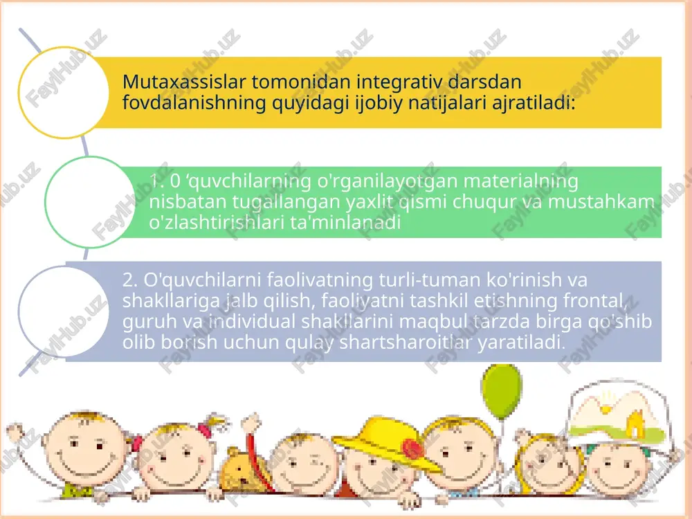 bir-biriga o`xshash so`zlarni farqlashda, ularga ma’nodoshlar, uyadoshlar, zid ma’noli so`zlarni topishni talab qiluvchi topshiriqlar berish samarali usullardan sanaladi. masalan, daraxt so`zining ma’nodoshlari: daraxt, nihol, ko`chat…uyadoshlari: terak, tol, archa, qayrag`och… o`quvchilarga talaffuzimizdagi bir-biriga o`xshash so`zlarni farqlashda (“tabiatshunoslik” faniga oid), ularga ma’nodosh, uyadosh, zid ma’noli so`zlarni topishni talab qiluvchi topshiriqlar berib, ushbu topshiriqlarni bajartirsak, bu o`quvchilarning kamol topishida, fikrlash darajasining o`sishida, bilim olishga havasini uyg`otishda nutqiy malakalarini shakllantirishda muhim ahamiyat kasb etadi. integrativ ta’lim oddiydan murakkabga, bilishdan - ilmga, tartibsizlikdan uyg`unlikka, chanqoqlikdan mohirlikka va ijodga bo`lgan harakatni taklif qiladi. bola dunyo yaralishining «g`ishtchalari» bilan tanishadi, olamning boshlanishiga, insonning yerda paydo bo`lishiga murojaat qiladi. so`zlarni, sonlar sirini, yashil barglar, qadimiy afsonalar sirlarini ochishga intiladi. u makon va zamon bo`ylab sayohatga otlanadi. shunday qilib, bola har kuni ochilishi kerak bo`lgan olamning go`zalligini va turli-tumanligini his qiladi. bir so`z bilan aytganda, shu olamlar ichra sayohatning mavjudlik qonuniyatlarini, tillarining o`ziga xos xususiyatlarini ochish - integrativ ta’limning …