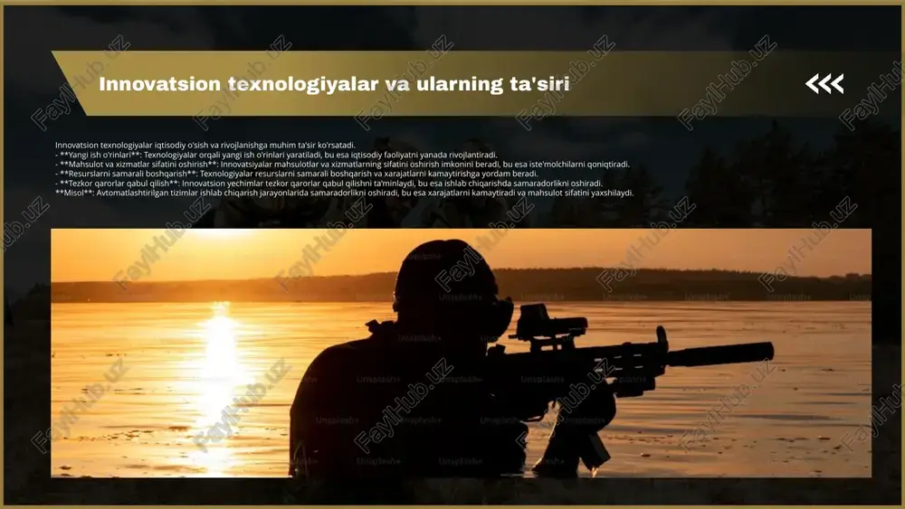 lar qabul qilish: raqamli tizimlar yordamida ma'lumotlarni tez va aniq tahlil qilish mumkin. masalan, analitik dasturlar orqali sotuv ma'lumotlari o'rganilib, bozor talablariga mos ravishda strategiyalar ishlab chiqiladi. 2. ish jarayonlarini optimallashtirish: avtomatlashtirish yordamida takroriy vazifalar kamaytiriladi va ish samaradorligi oshiriladi. misol uchun, crm tizimlari mijozlar bilan muloqotni soddalashtiradi. 3. mijozlar bilan aloqalar: raqamli platformalar orqali mijozlar bilan yanada samarali aloqa o'rnatish mumkin. ijtimoiy tarmoqlar orqali fikr-mulohazalar yig'iladi va xizmatlar takomillashtiriladi. 4. yangi imkoniyatlar: raqamli innovatsiyalar yangi bozorlarni ochadi. masalan, elektron tijorat orqali bizneslar global miqyosda mijozlarga erishish imkoniyatiga ega bo'ladi. raqamli transformatsiya bizneslarni yanada samarali va raqobatbardosh qilishda muhim rol o'ynaydi. har bir afzallikni amalga oshirish uchun texnologiyalar va strategiyalarni to'g'ri tanlash zarur. i'm rain, and i'll be sharing with you my beautiful ideas. follow me at @reallygreatsite to learn more. innovatsion texnologiyalar raqamli transformatsiya innovatsion texnologiyalarni qo'llash imkonini beradi, bu esa biznes jarayonlarini tezlashtiradi. misol uchun, sun'iy intellekt va …