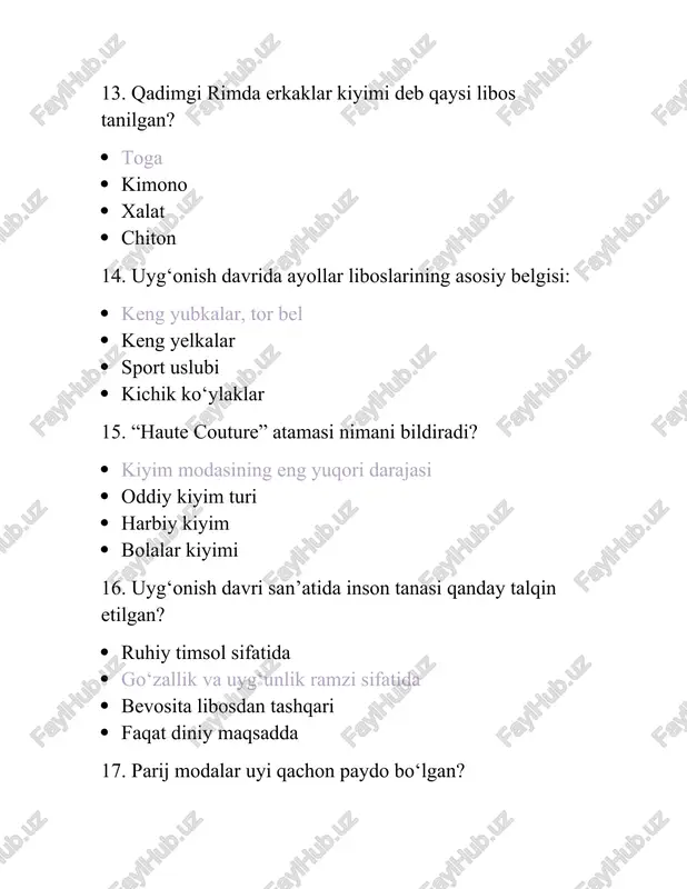 libos dizayni san’ati tarixi va yangilanish davri madaniyati – 50 ta test - Page 4