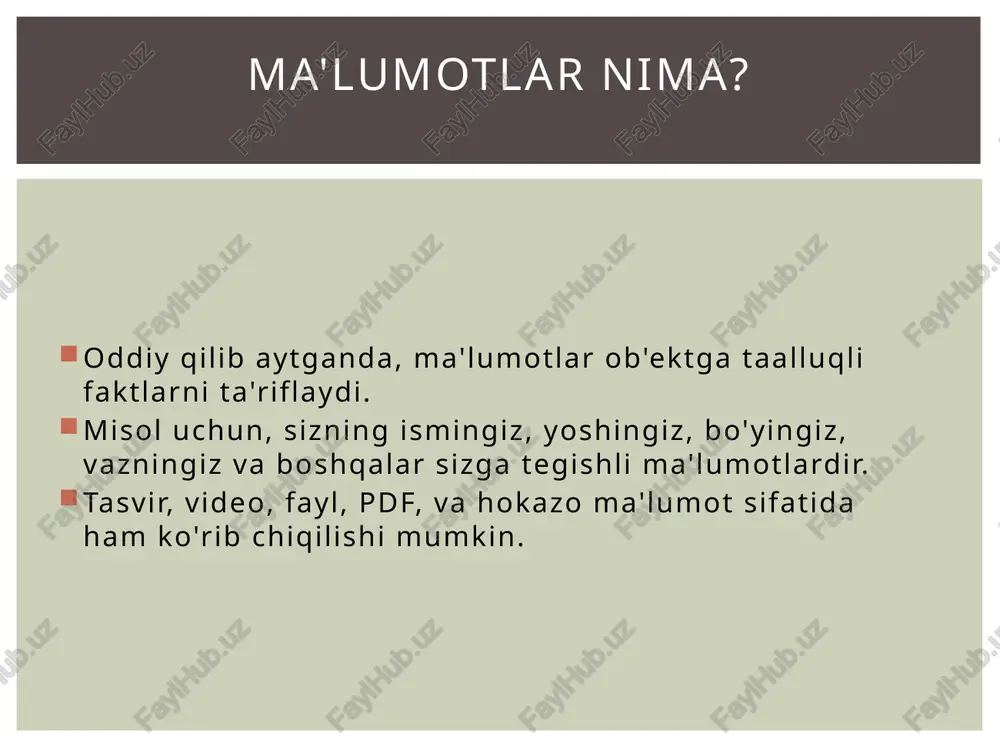se () usuli amalga oshiradi. ma’lumotlar bazasidan uzilish keling, dbms oilasi vaqt o'tishi bilan qanday rivojlanganligini ko'rib chiqamiz. quyidagi ro'yxatda dbms toifalarining evolyutsiyasi ko'rsatilgan. 4 asosiy ma'lumotlar bazasi mavjud. batafsil, ular quyidagi xususiyatlarga ega: ierarxik - ushbu ma'lumotlar bazasi ma'lumotlar bazasini saqlash uchun "ota-bola" munosabatlaridan foydalanadi. hozirgi kunda ushbu dbms turi kamdan kam qo'llaniladi. tuzilishi yozuvlarni ifodalovchi tugunlari va maydonlarni ifodalovchi shoxlari bo'lgan daraxtga o'xshaydi. windows 10-da ishlatiladigan windows ro'yxatga olish kitobi - bu ierarxik ma'lumotlar bazasiga misol. konfiguratsiya sozlamalari tugunli daraxt tuzilmalari sifatida saqlanadi. tarmoqni boshqarish tizimi - bu turdagi ma'lumotlar bazasi ko'pdan ko'pgacha aloqalarni qo'llab-quvvatlaydi. bu odatda ma'lumotlar bazasining murakkab tuzilmalariga olib keladi. rdm server - bu tarmoq modeliga asoslangan ma'lumotlar bazasini boshqarish tizimining misoli. o'zaro bog'lanishlar bazasi - ushbu mbb turi jadvallar ko'rinishidagi ma'lumotlar bazasi munosabatlarini belgilaydi. rdbms tarmoq dbms-dan farqli o'laroq, ko'pgina aloqalarni qo'llab-quvvatlamaydi. ishonchli dbms-lar odatda oldindan qo'llab-quvvatlanadigan ma'lumotlar turlariga ega. bu bozorda eng mashhur …