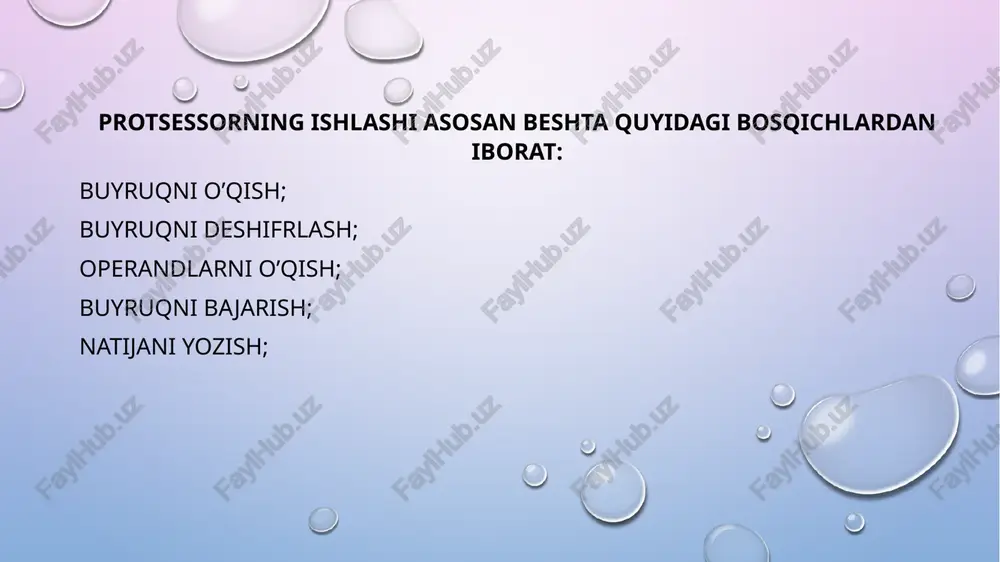 o'yicha ko'rsatmalar kod uzunligini qanday qilib minimallashtirishni ko'rib chiqaylik? aytaylik, bizda operatsiya bor a = b + c buning uchun risc yo'riqnomasi quyidagicha bo'lishi kerak: r2, b yuklang r3, c yuklang r4, r2, r3 qo'shing r4, a do'koni keling, bir xil operatsiya uchun cisc ko'rsatmalarini ko'rib chiqaylik . a, b joylarini siljiting a, c qo'shing risc uslubidagi to'rtta qo'llanmaning maqsadi cisc uslubidagi atigi ikkita ko'rsatma bilan amalga oshiriladi. shunday qilib, biz aytishimiz mumkinki, cisc arxitekturasi dasturdagi ko'rsatmalar sonini samarali ravishda bitta qo'llanma sifatida bajaradi, dasturda bir nechta past darajadagi ko'rsatmalarni bajaradi. cisc protsessorlarida quvur liniyasi risc uslubi bo'yicha ko'rsatmalar quvur liniyasini amalga oshirish uchun qulaylik yaratadi, chunki ularning barchasi bitta so'zdan iborat . barcha ko'rsatmalarning operandlari so'z ichida bir xil holatda joylashgan. yuklash va saqlash ko'rsatmalaridan tashqari barcha boshqa qo'llanmalar registr operandalarida ishlaydi . shunday qilib, risc uslubidagi ko'rsatmalar uchun quvur liniyasini amalga oshirish osonlashadi. ammo, bu cisc uslubidagi ko'rsatmalarga …