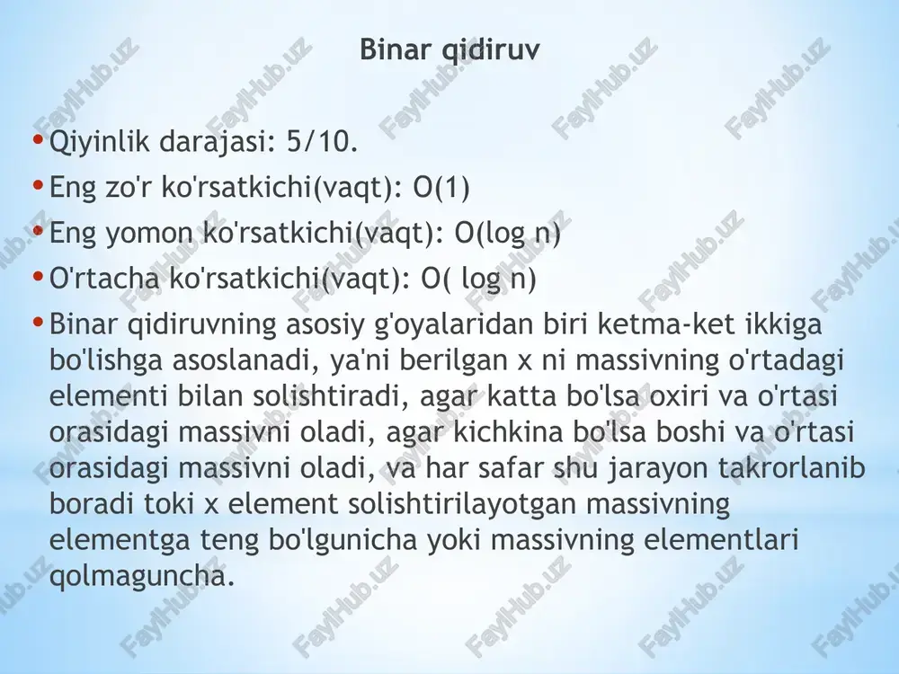 tadan ko’p bo’lgani uchun api yozamiz. image1.png image2.png image3.png image4.png image5.png image6.png image7.png image8.png image9.png image10.png image11.png image12.png binar qidiruv( binary search ) a a binary heap ma'lumotlar to’plami min heap max heap min heap 10 14 7 ey 7 * 20 30 ) ( 21 (44 const array = [null, 100, 70, 80, 20, 30, 20, 50] const array = [null, 10, 14, 10 a 12 class binaryheap { constructor(arr = [], asc = true) { this.arr = arr this.asc = asc enqueue(item) { // heap'ga yangi item qo' shamiz this.arr[this.arr.length @ ? 1: this.arr.length] = item // uning pozitsiyasini to'g'rilaymiz this. swim(this.arr.length - 1) 12 13 14 15 16 17 18 19 20 21 22 23 24 25 26 27 28 29 30 this. swim(this.arr.length - 1) dequeue() { let max = this.arr[1] // root va ohirgi element o'rnini almashtiramiz. this.arr[1] = this.arr[this.arr.length - 1] this.arr[this.arr.length - 1] …