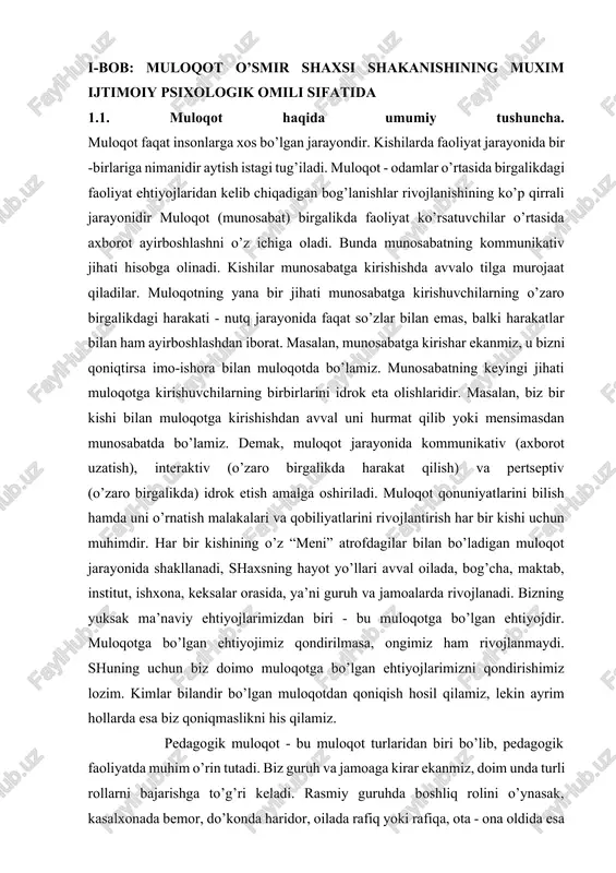 reningini tashkil etish, yoshlar xususiyatlarini e’tiborga olish kerak. muloqot treningida “vatan seningcha nima?”, “ona-zamin degani nima? ”, “biz nima uchun yashaymiz?” kabi muammoli savollarni o’rtaga tashlab, bolalarga milliy g’oyani, milliy g’ururni singdirish mumkin. milliy g’oyani shakllantirish uchun quyidagi usullardan foydalanish ijobiy natija beradi: 1. madhiyani maromiga yetkazib ijro etishga e’tibor berish; 2. bayrog’imiz oldida unga ta’zim qilishga o’rgatish; 3. “biz vatan farzandimiz” mavzusida ko’rik-tanlovlar o’tkazish; 4. jamiyatning faol kishilari bilan uchrashuvlar tashkil qilish; 5. muzeylarga sayohat uyushtirish kabilar. (g’oziev e. / muomala psixologiyasi. t.2001.o’zmu.7-b). o’zbek tiliga davlat maqomi berilganidan keyin birmuncha ijobiy o’zgarishlar yuz berdi, ularning bir qismi milliy istiqloldan so’ng amalga oshirildi. mamlakatimizdagi davlat hujjatlari ona tilida rasmiylashtirilmoqda, yig’ilishdagi ma’ruzalar o’zbek tilida qilinmoqda. ijtimoiy hayotdagi katta yutuqlar bilan bir qatorda, shaxslararo munosabatlarda til odobi, nutq madaniyatida buzilishlar davom etmoqda, o’zbek tilining mo’saffoligi, aniq va lo’ndaligi, mantiqiyligi, ohangdorligi va silliqligi muloqotda o’z ifodasini topa olmayapti, natijada uzatilayotgan fikrlarni idrok qilish …
