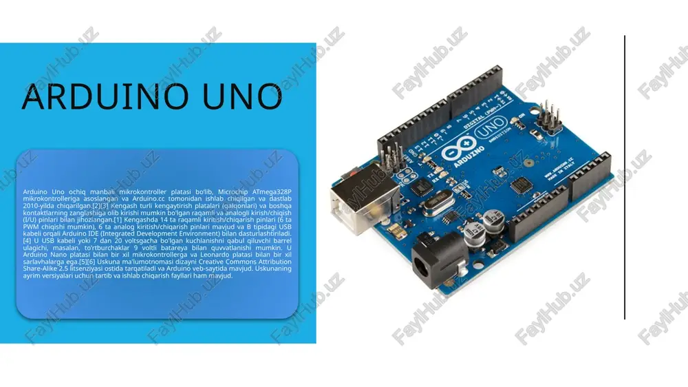 r bo'lib, o'zlarini dasturiy ravishda sozlash imkonini beradi. berilgan qadam bilan qarshilik. loyiha qismi https://www.tinkercad.com/things/9xd4ngiebl4-copy-of-modern-home-automation-system/editel?sharecode=awghkfkssq3fkbyjkj3pqml3qzmbyx07siy6w9f8fvm bu loyhada ultratovushli datchik qoyilgan unga yaqinlaganda eshik ovtamatik ochiladi va uzoqlashganda ovtamatik yopiladi.ekran qoyilgan ekranda eshik ochilsa open,yopilsa closed chiqadi va temperatura ham korsatiladi temperatura datchik orqali. ekranni potensiometr orqali ochirib qoysa ham boladi. xulosa ushbu bajarilgan ishda biz aloqa tizimlari haqida tushunchaga ega bo’lindi, ularning hayotgadi o’rni, foydali va zararli taraflari o’rgandik. masofadan boshqarish tizimlari misolida smart uyni boshqarish usuli amaliy arduino dasturlari yordamida bajarilib, natijalarda screenshotlar olindi va hisobot tayorlandi. e’tiboringiz uchun raxmat! 14 image2.jpg image3.png image4.jpeg image5.png image6.png image7.jpeg image8.jpeg image9.jpeg image10.jpeg image11.jpeg image12.gif image13.jpeg image14.png image15.jpeg image16.jpeg carbon smart house a ©0494 | i= 9e\> | i i) oo shutterst=sck: