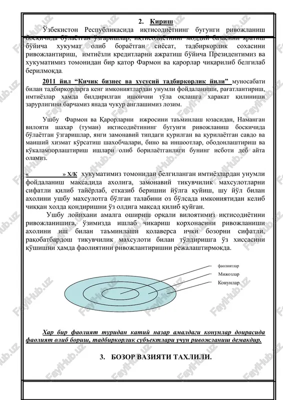 salarga ishlab chiqarilgan maxsulotlarni sotib olishni taklif qilish va buyurtmachi talabini to'lakonli qondirish; -mijozlarni talabini qondirish va ko'p miqdorda sotib olgan mijozlarni korxona tomonidan imtiyozlar (chegirmalar) berish va rag'batlantirish. talab va takliflarni o'rganish, bevosida tashqi va ichki bozorlardagi, savdo shaxobchalaridagi va boshka tashkilotlarni, ushbu maxsulotlarga bo'lgan talablarini doimiy o'rganib borish orqali tadbirkorni rivojlanishga olib kelishi xech kimga sir emas. xususiy korxonaga ajratiladigan kredit summasini belgilangan vaktida kaytarishi taminlash va o'z mablagiga ega bo'lishi jarayoni. kredit 100% kreditni olgandagi xolati uz mablagi 100% kreditni kaytarib bulgandagi xolati izox: xususiy korxona rejalashtirilgan ish faoliyatlarini boshlash yoki rivojlantirish maksadida biror bir bankga, kredit uyushmalariga murojaat kilib kredit olish uchun ariza beradi. ular tomonidan rejalashtirilgan ish faoliyatlarni urganib chikib bir xulosaga kelishi ya'ni kredit ajratish yoki ajratmaslik. kredit ajratsa: xususiy korxona raxbari avvalo olinadigan kredit summani reja asosida taksimlashi, amaldagi konunlarga amal kilishi, bajarilishini nazorat kilishi, ishlab chikarish kuvvatini oshirishi, taklif va talablarni doimiy …