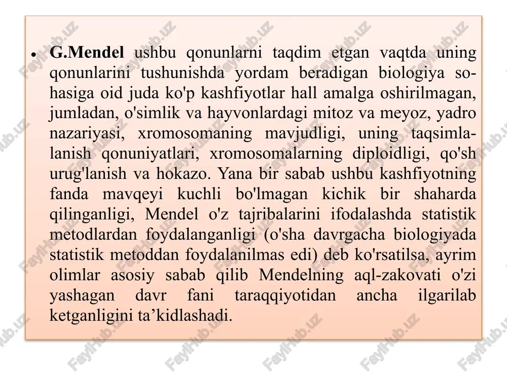 , meyoz jarayonida ular har xil gametalarga o'tib qoladi. allel genning quyidagicha tushuntiriladi. masalan, odam sochining rangi qora yoki sariq bo'lishi mumkin, mana shu 2 belgini ifodalovchi gen o'zaro allel gen hisoblanadi. shu biian birga odamning sochi silliq yoki jingalak bo'lishi mumkin. lekin sochning rangi bilan uning shaklini ifodalovchi genlar o'zaro allel bo'la olmaydi, chunki ular boshqa-boshqa xususiyatni yuzalantiradi. xulosa qilib aytganda, allel genlar organizmning faqat bitta yo'nalishdagi belgisini ifodalovchi genlar hisoblanadi. organizmdagi rang, shakl, miqdor, tarkib, ta’m va boshqa xususiyatlarni ifodalovchi genlar allel gen bo'ladi. endi bevosita genotipdan gameta olishga kelsak, avvalo, gameta olmasdan turib genotipdan nechta gameta chiqishini o'rganish gameta olishda ancha qulay hisoblanadi, chunki ayrim savollarida gametalarni emas, balki ularning soni so'raladi. shunday vaqtlarda gameta olib o'tirmasdan, uning sonini hisoblansa vaqt ancha tejaladi. quyidagi qaysi genotiplardan 4 xil gameta olish mumkin? 1) aabb; 2) aabbcc; 3) aabbcc; 4) aabb; 5) aabbccdd; 6) aabb; 7) aabbccdd; 8) aabb; …