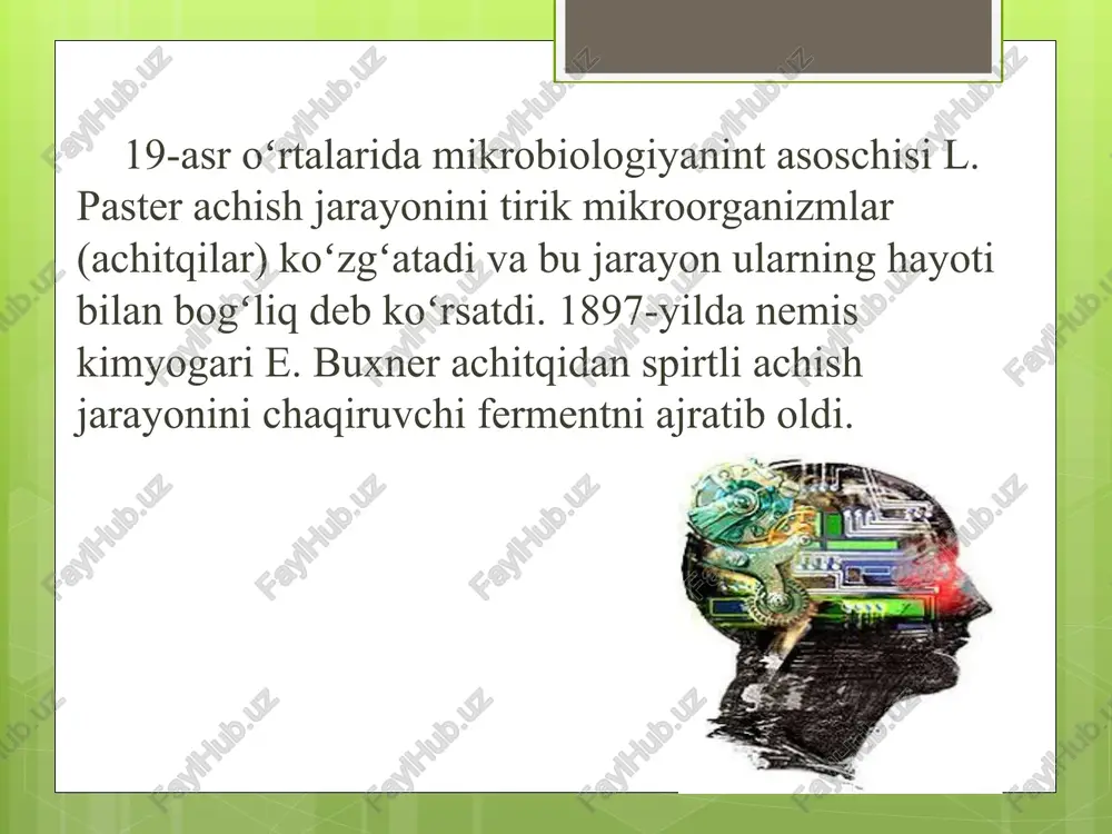tivlashtiradi ligazlar (sintetazalar) atf quwvatini ishlatib, uglerod atomlari bilan bog'lanishlarni hosil giladi. nepebapubanve amnmacb b tohkom knweyhuke slunughan kana i) 1. mynprn -_" fe (abehaquatunepcthan kuwka) q i} pi 3. bcacbipanue j ii (toujan kmwka) 2. oopmupobanue muyenn obmeh belwectb 9, £. bheunsa cpena awa. gona, mumerenersie zena — tiaueseparenerar onsiema fivarennas ovo-ema —_t pusenuirawn aap arnectar cacrene hereepesapenone uciainn hiya. naeraa orm jrurerenminel sewecrsa | prayers pa + ‘bheumaa cpena /docprops/thumbnail.jpeg ferment: