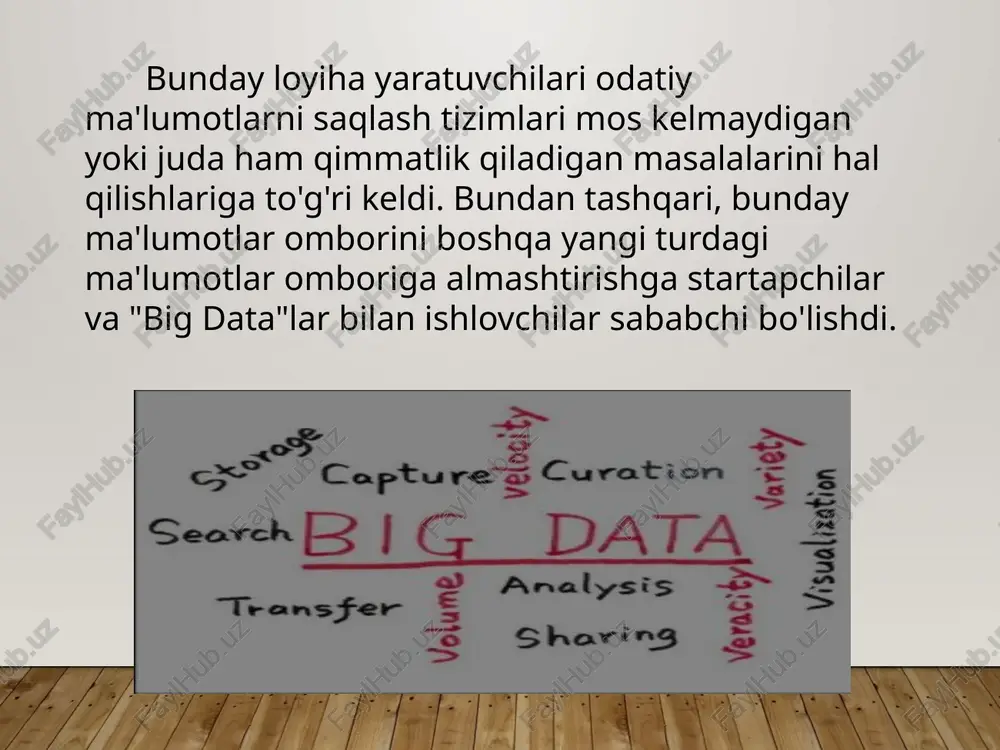1.ma’lumotlarning relyatsion modeli tushunchasi va tarixi. 2.munosabat asosida qurilgan ma’lumotlar bazasiga ta’rif. 3.munosabatga ta’rif va uning ustida amallar. ma‟lumotlarning relyatsion modeli. relyatsion mb kuchli nazariy fundamentga ega bo‘lib, u matematik munosabatlar (otnosheniya) nazariyasiga asoslangan. ma‘lumotlarning relyatsion modeli kontseptsiyasi 1970 yilda ye.f.kodd tomonidan taklif qilingan bo‘lib, u ma‘lumotlarni tavsiflash va tasvirlashning amaliy dasturlaridan bog‘liq bo‘lmasligini ta‘minlash masalasini hal qilish uchun xizmat qiladi. ma‘lumotlarning relyatsion modeli asosida «munosabat» tushunchasi yotib, u inglizcha relation so‘zidan olingan. ba‘zi bir qoidalarga amal qilgan holda munosabatlarni ikki o‘lchovli jadval ko‘rinishda tasvirlash mumkin. jadval har qanday odamga tushunarli va qulaydir. real dunyo ob‘ektlari haqidagi ma‘lumotlarini ehm xotirasida saqlash va ular orasidagi munosabatlarni modellashtirish uchun munosabatlar (jadval) to‘plamidan foydalanish mumkinligini ye.f.kodd isbotlab berdi. jadval hamma uchun juda qulay bo‘lishi bilan bir qatorda ma‘lumotlarni manipulyatsiya qilishning asosiy uch operatsiyasini bajarish uchun noqulaydir:, ya‘ni tartiblash, indekslarning qiymatlari bo‘yicha guruhlash va daraxt ko‘rinishidagi parametrlar bilan ishlash. jadvalda ushbu uch operatsiya birbiri …