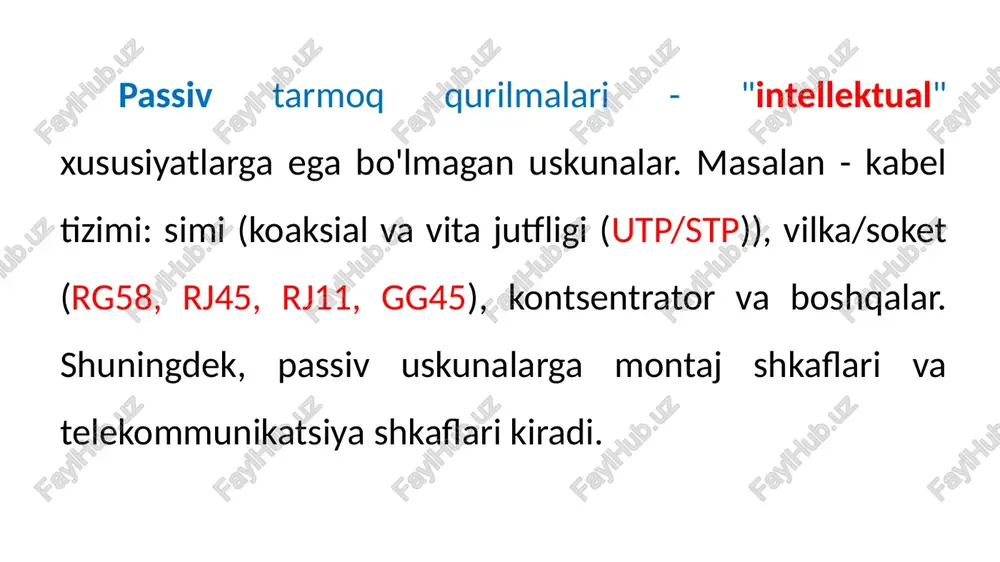 te bo’yicha harakat qiladi. marshrutizator, ispolzuyushiysya na magistralnix kanalax bluetooth - kabelsiz tarmoq standartidir. ishlash radiusi 10- 100 metr oralig’i bo’lib, 2.5 ggts chastotada ishlaydi. o’tkazish tezligi 1mbit/sek. albatta qurilmalar ham bu standart uchun mo’ljallangan bo’lishi shart. shuningdek, qo’l (mobilniy) telefoni bilan aloqa bog’lash mumkin. agar telefon operatori (masalan, uzdunrobita) internetga bog’lash imkonini bersa, u holda kompyuterdan va qo’l telefonidan foydalangan holda simsiz internetga bog’lanish mumkin (noutbuklar uchun juda qulay). informatsion texnologiyalarda port – bu yuborilayotgan va qabul qilinayotgan axborotlar o`rtasidagi bog`lanishni tashkil etadi (mantiqiy yoki fizik).odatda quyidagilar: qurilmali (apparatli) portlar – bu asosan kompyuterning fizik qurilmasi bo`lib u asosan vilka yoki kabel yordamida kompyuterga bog`lanadi.ularga quyidagilar kiradi: parallel port, davomli port, usb, pata/sata, ieee 1384 (firewire), ps/2 kiritish- chiqarish porti – mikroprotsessorlarda (masalan intel) qurilmalar yordamida ma`lumotlar almashish imkonini beradi. kiritish- chiqarish porti dasturga ma`lumotlar berish va uni almashishni tashkil etadi. tarmoqli port – tcp va udp protokol parametrlari …
