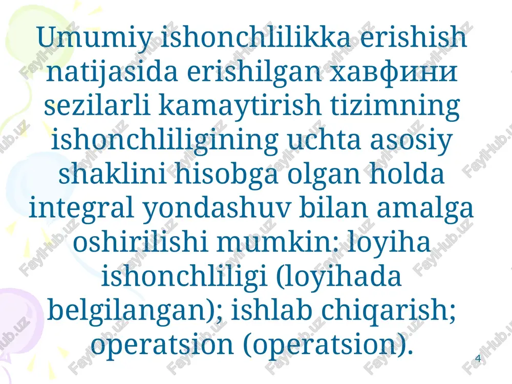 texnik tizimlarning ishonchliligini oshirish usullari - Page 4