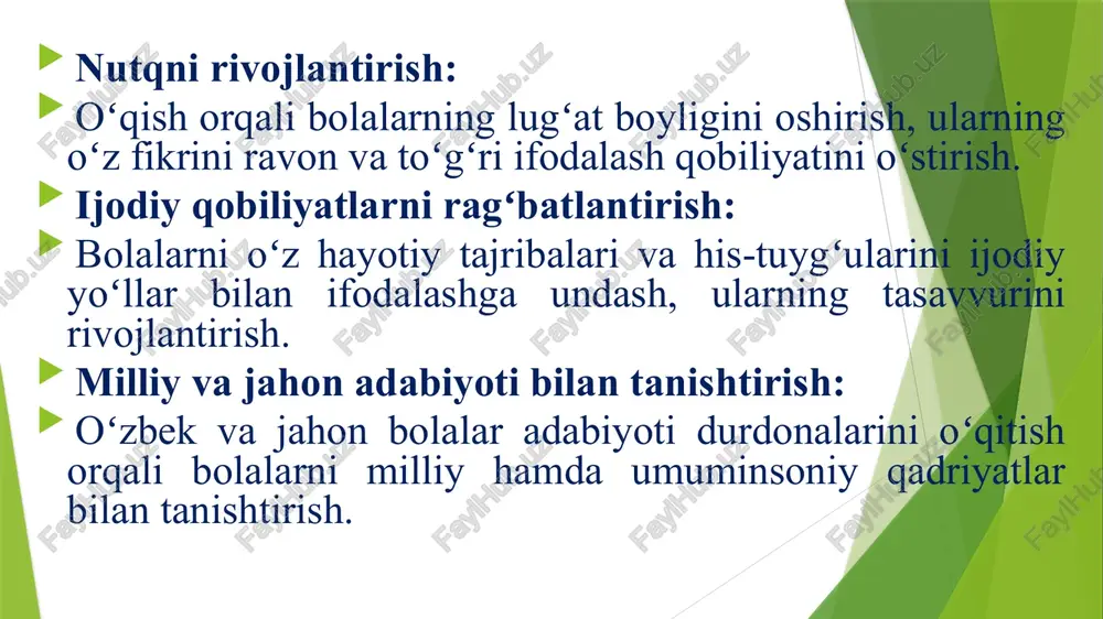 drat hikmat, quddus muhammadiy, shukur sadulla, hakim nazir, poʻlat moʻmin va boshqa ijodkorlarning asarlari oʻzbek bolalar adabiyotining rivojlanishida, maxsus adabiyot sifatida shakllanishida muhim ahamiyatga ega boʻldi. oʻzbek bolalar adabiyoti da ayniqsa, adabiy ertak janri rivojlandi. hamid olimjonning oygul va baxtiyor, „semurgʻ yoki parizod va bunyod“, mirtemirning „ajdar“, shukur saʼdullaning „uch ayiq“, „ayyor chumchuq“, zafar diyorning „yangi ertak“, „toshxon bilan moshxon“, „tulkining hiylasi“, sulton joʻraning „zangor gilam“ va „qaldirgʻoch“ singari adabiy ertaklari xalq ogʻzaki ijodi anʼanalari asosida yaratilgan, shakl va mazmun jihatdan puxta badiiy asarlar sirasiga kiradi. 30-yillarda oʻzbek bolalar sheʼriyati yuksalib, uning mavzu doirasi kengaydi. 40-60 yillarda oʻzbek bolalar adabiyoti yanada rivojlandi, bolalar yozuvchilarining safi nosir fozilov, xudoyberdi toʻxtaboyev, tolib yoʻldosh, farhod musajonov, latif mahmudov va boshqa qalamkashlar hisobiga kengaydi. uygʻun, mirtemir, asqad muxtor, said ahmad, shuhrat, mirzakalon ismoiliy, mirkarim osim singari kattalar adabiyoti vakillari ham bolalarga atab asarlar yaratdilar. quddus muhammadiyning besh kitobdan iborat „tabiat alifbosi“ yosh kitobxonlarni ona …