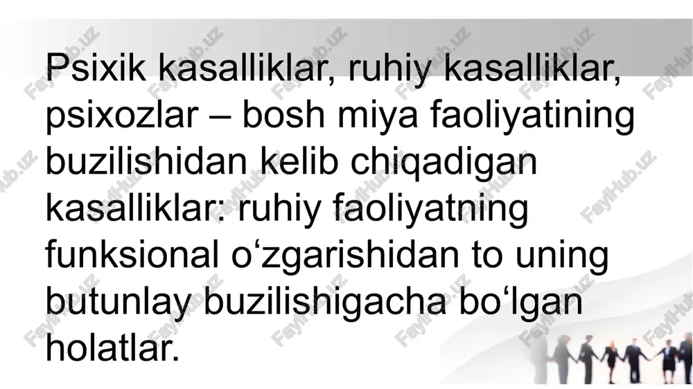 . ruxiy kasalliklardan tashqari es-xush aynishiga sabab bo'ladigan ta'surotlar bor kalla va miyaning shikastlanishi, intoksikasiyalar, kuchli ruxiy jarayonlar kuchli istma bilan o'tadigan yuqumli_ kasalliklar (tepkili terlama, bezgak, zotiljam va boshgalar). ongsizlik-bu shaxsning psixik jarayonlar va hodisalar yig’indisiki, inson hatti harakatlariga’~javob bermaydi, anglamaydi. bunga tush ko’rish, alaxsirash, galliyutsinatsiya kabilar kiradi. /docprops/thumbnail.jpeg massy pyxaii xapaéhnap or ea yhnr xcycmattapi ofrhm typmn kacannuknapaa 6yaynnum mazamition