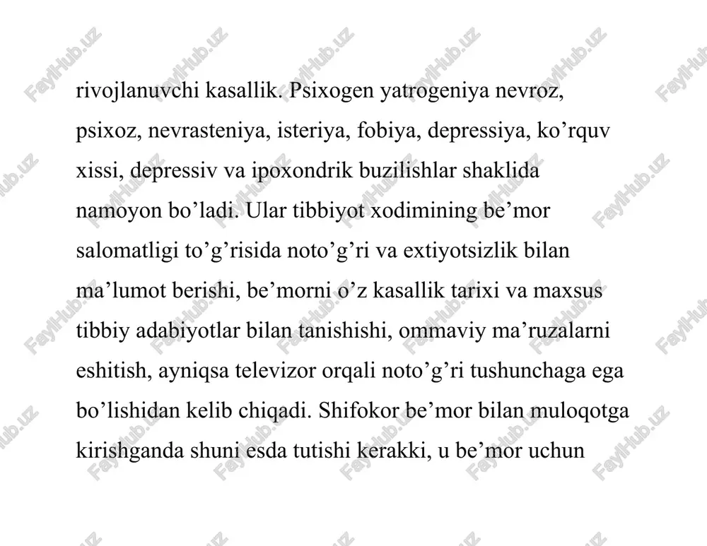 i kam og’riqli shakldagi azoblarini to’xtatish iltimosini bajarish amaliyoti. laboratoriyadagi va daydi xayvonlarni uxlatib o’ldirish xam “evtanaziya” deyiladi. evtanaziya ikki turga bo’linadi: passiv evtanaziya (be’mor xayotini ta’minlab turgan davoni tibbiyot xodimlari tomonidan 496 kasddan to’xtatish) va aktiv evtanaziya (o’layotgan be’morga tez va og’riqsiz o’limga olib keluvchi preparatlarni yuborish yoki boshqa amallarni bajarish). bundan tashqari ixtiyoriy yoki noixtiyoriy evtanaziyalarni farqlash lozim. ixtiyoriy evtanaziya be’mor iltimosi yoki oldindan berilgan roziligi bilan o’tkaziladi. noixtiyoriy evtanaziya be’mor roziligisiz, odatda xushsiz yetgan xolatida amalga oshiriladi. u nokompitent bemor bilan qarindoshlari yoki javobgar shaxs tomonidan berilgan rozilik bilan amalga oshiriladi. rossiyada aktiv va passiv evtanaziya jinoyat xisoblanadi va kasddan sodir etilgan jinoyat kabi tasniflanadi. o’zbekistonda evtanaziyaning barcha turi ta’qiqlangan. zamonaviy tibbiyotda yatrogeniya va evtanaziya muammolari. yatrogeniya - bu shifokorning noto’g’ri va to’g’ri xarakatlari asosida rivojlanib, natijada organizm funksiyalari buzilishi, odatiy faoliyatini cheklashi, nogironlik yoki o’limga olib keluvchi profilaktik, diagnostik, davolash aralashuvi va muolajalarning n oxush asoratlaridir. …