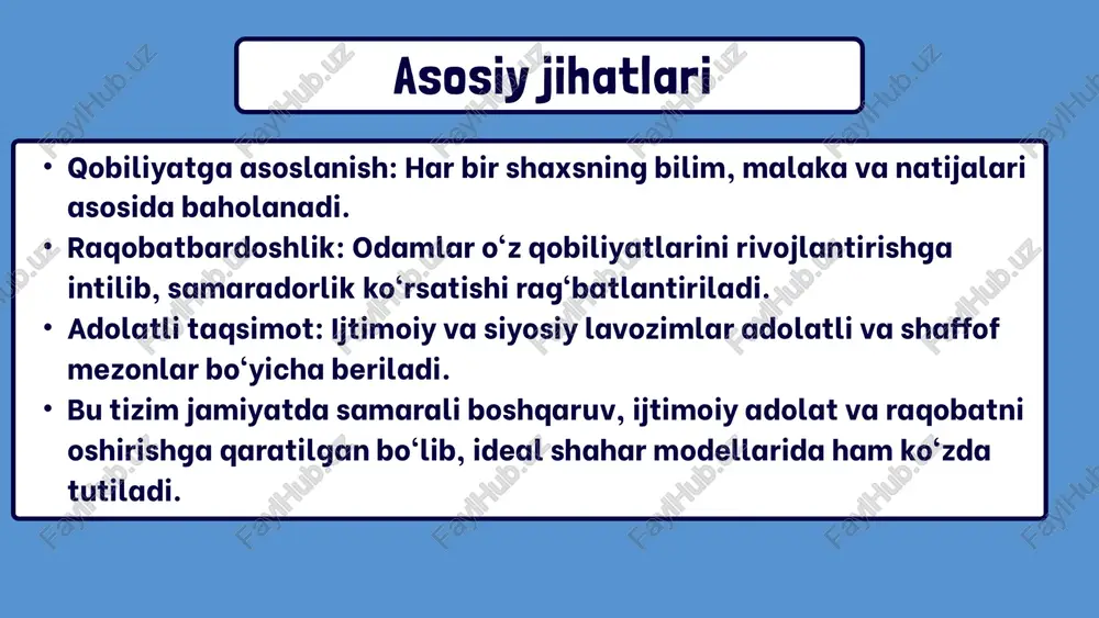 ining foydaliroq ekanligini ta’kidlaydi. ✅ muhabbat beqaror – odamlar manfaatlariga qarab hukmdordan yuz o‘girishlari mumkin. ✅ qo‘rquv esa hukmdorni barqaror hokimiyatda ushlab turuvchi vosita bo‘lishi mumkin, chunki odamlar jazodan qo‘rqishadi. 📝 makiavellining mashhur fikri: "hukmdor sevish yoki qo‘rquv uyg‘otish tanloviga duch kelsa, undan qo‘rqish yaxshiroq." diniy va axloqiy tamoyillarni siyosatdan ajratish ✅ makiavelli dinni siyosiy qurol sifatida ishlatish mumkinligini aytadi. ✅ axloq qoidalari hukmdor uchun muhim emas, balki siyosiy manfaatlar muhim. ✅ diniy tamoyillar odamlarga ta’sir qilish uchun vosita sifatida ishlatilishi mumkin. 📝 makiavellining din haqidagi fikri: "dindor bo‘lish shart emas, lekin dindor ko‘rinish foydali." xulosa: makiavellining asosiy siyosiy tamoyillari 📌 pragmatizm: hokimiyatni saqlab qolish uchun axloqiy tamoyillarni chetlab o‘tish mumkin. 📌 qo‘rquv va kuch: hukmdor sevishdan ko‘ra, qo‘rqitish orqali hokimiyatni mustahkamroq ushlab turadi. 📌 harbiy qudrat: hukmdor kuchli armiyaga ega bo‘lishi shart. 📌 hiyla va aldov: siyosatda tulki kabi makkor bo‘lish kerak. 📌 diniy ta’sir: din odamlarni boshqarishda vosita …
