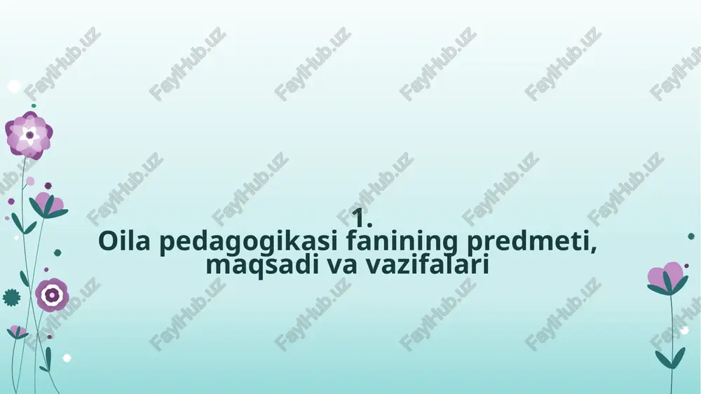 a pedagogikasi fan sifatida qanday rivojlanib kelmoqda? adabiyotlar: 1.xasanboyeva o. oila pedagogikasi. darslik t.: “aloqachi, 2007. 3-48 betlar. 2.fitrat, abdurauf oila yoki oila boshqarish tartiblari . — toshkent: cho'lpon nomidagi nmiu, 2013. 72-109 betlar.