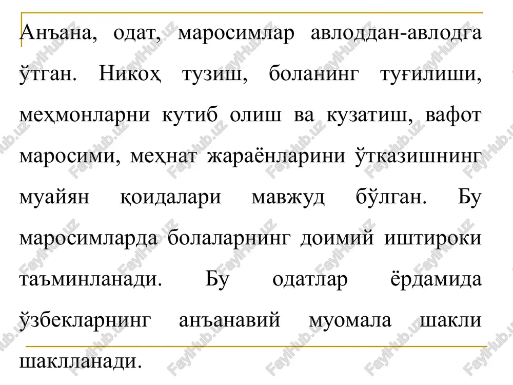 tamoyillarining asosiy manbai «qur'on»dir. qur'on – dunyo madaniyatining ulkan boyligi, barcha musulmonlarning muqaddas kitobi bo'lib, arab tilida «qiroat» ma'nosini anglatadi qur’on 114 suradan iborat. qur’on kishilarni tenglikka, birodarlikka, tinch-totuv yashashga, ezgulikka undaydi. shunga ko‘ra u katta axloqiy qimmatga ega. qur’onning axloqiy qimmati haqida fikr yuritilar ekan, uning insonning ma’naviy kamolga yetishida qay darajada muhim o‘ringa ega ekanligiga amin bo‘lamiz shuning uchun u mana necha asrlardan beri insoniyatning eng ulug' qadriyati sifatida e'zozlanib kelinmoqda. islom odamlarni yaxshilikka da'vat etadi, yomonlikdan qaytaradi. insonparvarlikni targ'ib etib, razolatni qoralaydi, odob-axloq, ruhiy-ma'naviy poklik va etuklikka, mehnat qilishga hamda er yuzini obod va go'zal etishga undaydi. u adolat, tinchlik, tenglik, erkni tarannum etadi. buni biz qur'onning inson kamolotga erishishiga qay darajada o'rin egallashini, uning insonga, butun borliqqa munosabatini, turmush tarzi va xulq-odob me'yorlarini tarkib toptirishda ulkan ahamiyatidan ham bilsak bo'ladi. qur'oni karim inson fikrini, zikrini, sa'y harakatini yagona va to'g'ri yo'lga solib turadigan, insonga qiyomatgacha dasturi …