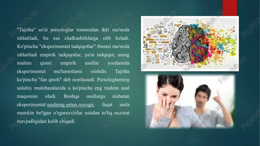 hda tadqiqotning mazkur kontekstli xususiyati hisobga olinmaydi. aniqrog'i, eksperimental usul shunday ko'rsatiladiki, tadqiqotchining asosiy muammosi (va asosiy vazifasi) - vaziyatni nazorat qilish, shu jumladan, sub'ekt bilan o'zaro aloqada bo'lish bilan bog'liq o'zgaruvchilarni nazorat qilishdir. targ'ibotchilarga ko'ra eksperimental usul, eksperimentator va sub'ektlar o'rtasidagi aloqa omillarining ta'siri nolga tushirilishini ta'minlashga intilish kerak. bundan tashqari, psixologik tadqiqotlar ma'lum bir ijtimoiy vaziyatga asoslangan. albatta, tadqiqotning interaktiv va ijtimoiy -madaniy tarkibiy qismlarining jiddiyligi uning turiga va unda ko'rib chiqilgan muammoning xususiyatlariga bog'liq, lekin umuman aytish mumkinki, u yoki bu shaklda ular barcha psixologik tadqiqotlarga xosdir. istisno qilinmaydi qat'iy tajribalarning ilmiy ma'nosida. biroq, aslida, psixologiyada tajriba o'tkazish amaliyoti hech qachon kommunikativ kontekstdan uzoqlashgan emas; ikkinchisi har doim ham oddiy hisobga olinmagan, balki tajribaning butun holatining ajralmas qismi bo'lgan, unda eksperimentator nafaqat olim-tadqiqotchi, balki vakolatli kommunikator sifatida ham harakat qilishi kerak edi. so'nggi yigirma yil ichida, psixologiyada ijtimoiy konstruktivizm harakati va diskurs-tahliliy yondashuvlarning rivojlanishi bilan bog'liq holda, …