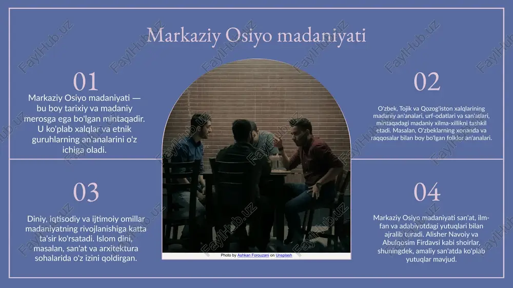 rivojlanish bosqichlari o'z ichiga qadimgi davr, o'rta asrlar va zamonaviy davrlarni oladi. kichik asarlar, she'rlar va hikoyalar qadimdan yozilgan bo'lib, bu davrda adabiyot xalqning ruhini, an'ana va qadriyatlarini aks ettirgan. o'rta asrlar adabiyoti esa alisher navoiy kabi buyuk shoirlar bilan ajralib turadi. o'zbek adabiyotidagi muhim asarlar qatoriga alisher navoiyyning "xamsa"si, abdulla qodiriy ning "o'tkan kunlar"i va hamid olimjonning she'rlari kiradi. ushbu asarlar xalqimizning tarixiy va madaniy merosini aks ettirib, milliy adabiyotimizning o'ziga xos xususiyatlarini namoyon etadi. tarixiy rivojlanish: adabiyotning tarixiy bosqichlari mashhur asarlar: o'zbek adabiyotidagi muhim asarlar tajribali jamoa moliya cheklovlari yangi bozorlar raqobat kuchayishi bizning jamoamiz tajribali va malakali mutaxassislardan iborat, bu esa loyihalarimizni muvaffaqiyatli amalga oshirishga yordam beradi. bizning moliyaviy resurslarimiz cheklangan, bu esa ba'zi imkoniyatlardan foydalana olishimizga to'sqinlik qilishi mumkin. yangi bozorlar va mahsulotlar uchun o'sish imkoniyatlari mavjud, bu bizning biznesimizni kengaytirishga yordam beradi. raqobatchilarimiz kuchaymoqda, bu esa bozor ulushimizni yo'qotish xavfini oshiradi. s w o t …