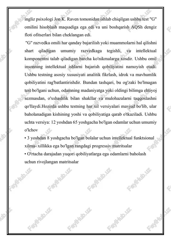 ti shundaki, u bolaning shaxsiyatini rivojlantirishda muhim o'rin egallay boshlaydi.bola o'zini eslay boshlaydi. psixologning aniqlashicha, katta yoshlilarning dastlabki xotiralarining 10,8 foizi ikki yoshga to‘g‘ri keladi, xotiralarning 74,9 foizi uch-to‘rt yilga to‘g‘ri keladi, 11,3 foizi hayotning beshinchi yiliga, 2,8 foizi esa oltinchi yilga to‘g‘ri keladi. maktabgacha yoshdagi bola borganni kani kattalar ham shunday so'rovlar bilan murojaat qilmoqda: "kichikligimda qanday edim" va "menga aytingchi, men qanday edim" va "esingizdami, kecha siz aytdingiz ..." o'sayotgan bola uchun muhim va qiziqarli. o'tmish va hozirgi o'rtasidagi aloqani qo'lga. shunday qilib, uning xotirasi rivojlanadi, ichki dunyosi rivojlanadi. xotira rivojlanishini diagnostika qilish uchun tavsiya etilgan vazifalar bolalar bilan mashg'ulotlar uchun rivojlanish mashqlari sifatida ham qo'llanilishi mumkin. vazifalar xotirani baholashning miqdoriy mezonlarini taqdim etmaydi. bola biron bir vazifani bajara oladimi yoki yo'qmi, unga qarab rivojlanish faoliyati uchun ushbu turdagi mashqlarni tanlash kerak. bolalarni qiziqtirishi uchun maktabgacha yoshdagi bolalar bilan diagnostika va xotirani o'rgatish mashg'ulotlarini o'yin shaklida o'tkazish maqsadga …