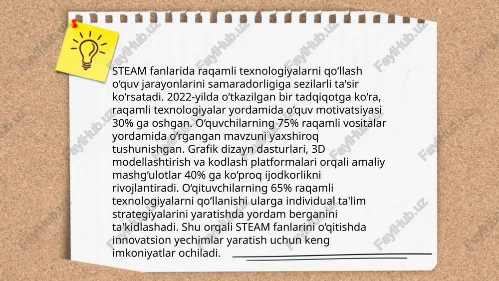 lim sohasidagi qo'llanilishi 14% miqdorda o‘sish ko‘rsatdi. 2025-yilga borib, ar bozorining qiymati 198 milliard dollarga yetishi kutilmoqda. bu texnologiyalar yordamida masofaviy o'qitish yanada samarali bo'lib, o'quv jarayonlarini interaktiv va tushunarli qilishga xizmat qiladi. steam tehnalogiyasini tadbiq etishda elektron taʼlim resurslaridan foydalanish sharipova dilrabo e'tiboringiz uchun raxmat! image1.jpg image2.png image3.jpg image4.jpg image5.jpg image6.png image7.png pedagogik texnologiyal > «tanishuy» texnologiyasi >« shunchalar tahlili»> uslubi > «zinama - zina» texnologiyasi > «char ak» texnologiyasi > «bumerang» texnologiyasi > «3 x 4» texnologiya > «mulogot» texnc > «rezyume» t >«n auammo»> texr {aj myshared amazon.. amazon.com 1994-yil 5-iyulda amerikalik tadbirkor jeff bezos tomonidan tashkil etilgan ; kompaniya amazon daryosi nomini oldi , dunyodagi eng chuqur daryo #!. dastlab, kompaniya internet orgali kitob sotish bilan shug'ullangan. kompaniya ushbu bozorda birinchilardan bo' idi va-bezos jiddiy raqobatchilar paydo bo'lishidan oldin uning ulushini iloji boricha olishga harakat qildi 1996 yil dekabriga kelib amazon.com ning 180 ming mijozi bor …