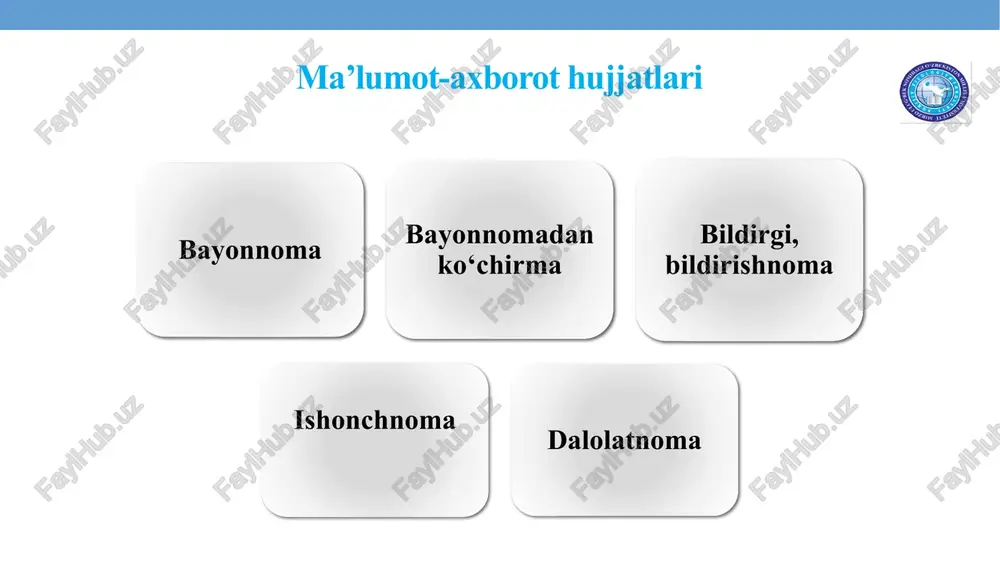 nidan muassasa rahbari nomiga yoziladi. unda ish (o‘qish) jarayonida xodim (talaba) tomonidan sodir etilgan ba’zi hatti-harakatlar (masalan, ish yoki o‘qishga kech qolish, kelmay qolish, reja yoki ayrim topshiriqlarni bajarmaganlik, belgilangan tartib-qoidalarga rioya qilmaganlik va boshqalar) va ularning sabablari izohlanadi, dalillanadi. tushunirish xatlari odatda mansabdor (rahbar) shaxsning talabi bilan yoziladi, chunki u keyinchalik xodim haqida muayyan qarorga kelish, unga nisbatan tegishli intizomiy jazo chorasini qo‘llash yoki, dalillar asosli (uzrli) bo‘lsa, qo‘llamaslik uchun asos vazifasini o‘tashi mumkin. tushuntirish xati xodim (talaba)ning o‘z dastxati bilan yozilib, yozuvchi shaxs nomi qaratqich kelishigida (masalan: n. sobirovning tushuntirish xati) rasmiylashtiriladi. matn mazmuni aniq va ixcham tuziladi, sana va dalillar aniq ko‘rsatiladi, yetarlicha izohlanadi, qo‘shimcha asoslov hujjatlari ilovada beriladi. topshiriq -3 quyidagi qoliplashgan birikmalarni daftaringizga ko‘chirib oling va xotirangizda saqlab qoling. bu birikmalardan foydalanib, o‘quv mashg‘ulotlariga qatnashmaganingiz sababi to‘g‘risida tushuntirish xati yozing. zaruriyat tufayli, betobligi sababli, shifoxonada davolanayotganligi uchun, nosozligi tufayli, yomon tashkil etilganligi sababli, joriy etilganligi …