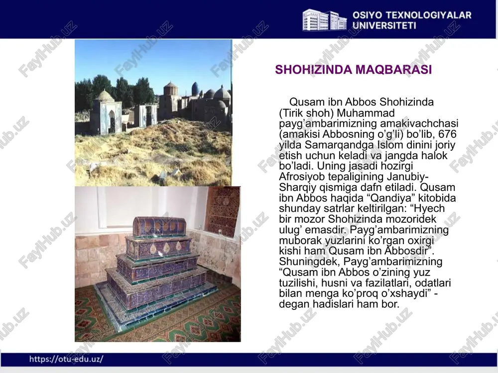 inorasi. madrasa pishiq g'ishtdan qurilib, uning devorlarini qalinligi 1,5 metrga etadi. madrasa 130 hujradan iborat bo'lib, tarixiy ma'lumotlarga asosan unda bir vaqtning o'zida 260 nafar talaba tahsil olgan. muhammad aminxon minorasi: ma'lumki minoralar, islom dini yurtimizga tarqalishi bilan bog'liq ravishda qurilgandir. har bir masjid yoki madrasa yonida albatta minora qurilib, undan musulmonlarni ibodatga chorlash uchun foydalanilgan. keyinchalik esa shaharlarni bezagi va hukmdorlarni kuch-qudratini namoyishi sifatida ham qurilgan. shuning uchun sharq shaharlaridagi ko'hna obidalarni minoralarsiz tasavvur etib bo'lmaydi. xivada qurilgan mashhur minoralardan biri nihoyasiga etkazilmagan muhammad aminxon minorasidir. minora hozirgi paytda kesik konus shaklida bo'lib hozirni o'zida ham haybatli ko'rinishga ega. dinamik qisqarishiga qarab xulosa qilinadigan bo'lsa, bitganidan so'ng uning balandligi 100 metrga yaqin bo'lib o'rta osiyoda eng katta va baland minora bo'lishi mumkin edi. minoraga tushgan insolyatsiya (quyosh nurlarini tushushi va sinishi)ga qaraydigan bo'lsak minoradagi koshinlarning rangi o'zgarmaydi. chunki quyosh nuri har qanday jismni rangini o'zgartiradi, ya'ni oqartiradi yoki ochiq …
