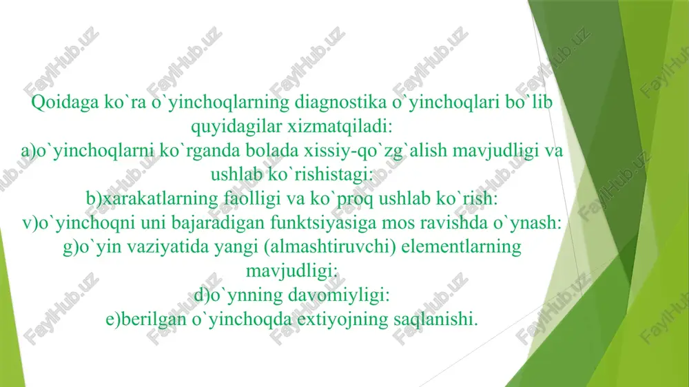 psixologlari tomonidan intellekt taraqqiyotini uzoq yillar o`rganishda, jumladan bolalarda psixik taraqqiyotdan chetga chiqarishlar va orqada qolishlarni differentsial-diagnostika qilishda keng qo`llanilgan. tavsiya etiladigan adabiyotlar 25. burlachuk l.f., morozov s.m. “slovar`-spravochnik po psixodiagnostike” – spb.: piter kom, 1999 god. -528 c. 26. gamezo m.v., domashenko i.a. “atlas po psixologii”. inform.-metod. posobie k kursu “psixologiya cheloveka”, “pedagogicheskoe obshestvo”, - m.: 2001 god. -448 c. 27. djek palmer, linda palmer. evolyutsionnaya psixologiya. sekreti povedeniya homo sapiens. - spb.: praym-evroznak, 2003 god. -384 c. 28. drujinin v.n. eksperimental`naya psixologiya.- 2-e izd., dop.- spb.: piter, 2001 god. -320 c. 29. eliseev o.p. praktikum po psixologii lichnosti. 2-e izd., ispr. i pererab.- spb.: piter, 2002 god. -512 c. 30. nishonova z.t. va boshqalar psixodiagnostika o`quv qo`llanma t.: tdpu 2008 e’tiboriz uchun raxmat image1.jpeg image2.jpeg image3.jpeg image4.png image5.jpeg image6.jpeg /docprops/thumbnail.jpeg