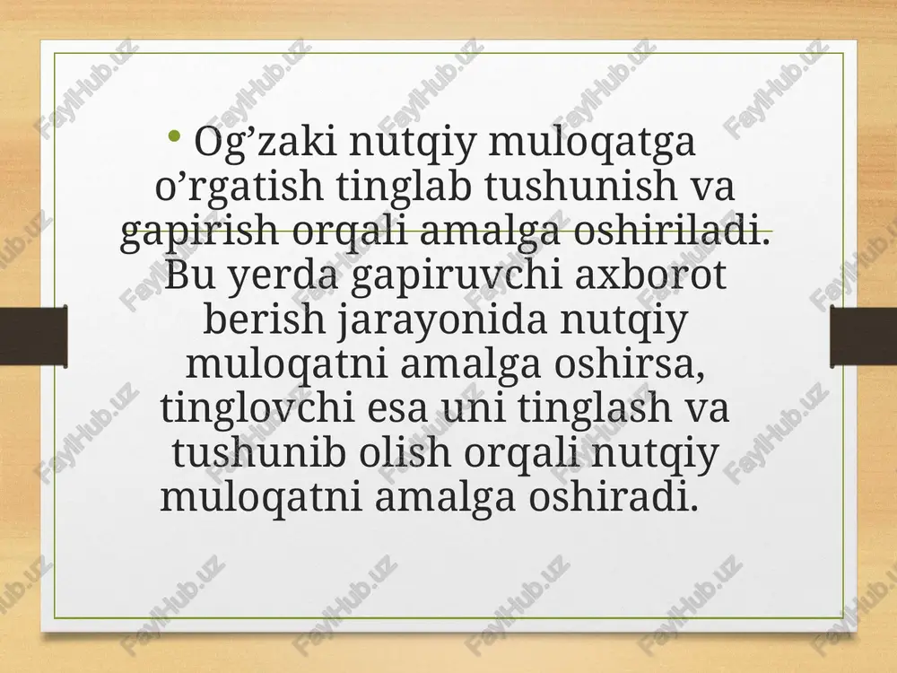 arning nutq vaziyati xisobga olinadi. 10. dialogda gap qistirish , luqma tashlash , vosita , tayanch , sharoit , nutq vaziyati , vositalar muhim o’rin tutadi . image3.png image4.png /docprops/thumbnail.jpeg nutq faoliyati tudlari. monologik va wa dialogik ww autq