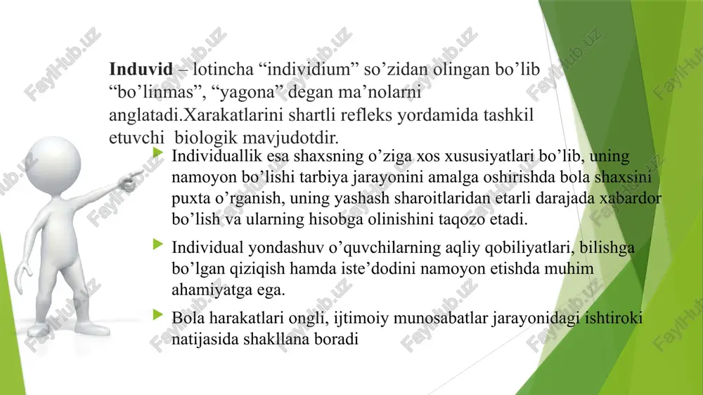 f etilishi mumkin. zero, o’zbekiston respublikasining «kadrlar tayyorlash milliy dasturi»da ham ta’kidlab o’tilganidek, uzluksiz ta’limni tashkil etish, rivojlantirish hamda ta’limning ijtimoiylashuviga erishish dolzarb masaladir. ta’lim oluvchilarda estetik boy dunyoqarashni shakllantirish, ularda yuksak ma’naviyat, madaniyat va ijodiy fikrlash qobiliyatini rivojlantirish kabilar muhim ijtimoiy talablar hisoblanadi. image1.jpg image2.png image3.gif image7.jpg image4.jpg image5.jpg image6.jpg /docprops/thumbnail.jpeg shaxsning rivojlanish tarbij va jjtimoiylas