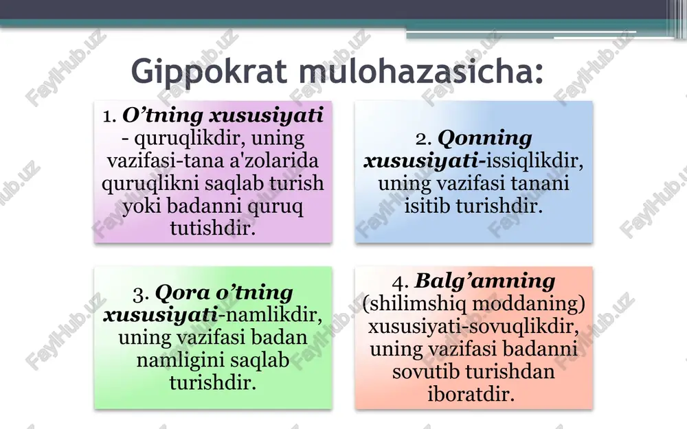 matik esa muhandislik yoki hisobchi kasbiga ko‘proq mos keladi. hayotiy misol: maktabda faol bo‘lmagan, ko‘proq yolg‘izlikni xush ko‘radigan bola psixologik maslahatda strelau testi orqali flegmatik temperamentga ega deb topiladi. o‘qituvchiga bolaning harakteriga mos uslubda yondashish tavsiya qilinadi — natijada bola o‘qishga qiziqa boshlaydi. temperament xususiyatlari psixologiya fanida temperament xususiyatlari deganda, alohida bir shaxsning psixik faoliyati dinamikasini belgilovchi psixikaning barqaror, o’zgarmas individual-tipologik xususiyatlari majmuasi tushuniladi. mazkur xususiyatlar turli shakl va mazmunga ega bo’lgan motivlarda, psixik holatlarda, maqsadlarda, faoliyatlarda nisbatan o’zgarmas temperament tipini tavsiflovchi tuzilmani tashkil qiladi. sangvinik sangvinik yuksak reaktivlik. bo’lar-bo’lmas narsalarga qattiq xoxolab kulaveradi. muhim bo’lmagan fakt qattiq jahlini chiqaradi. diqqatini jalb qilgan hamma narsalarga tetik va zo’r qo’zg’alish bilan javob beradi. imo-ishoralari va harakatlari yaqqol ko’rinib turadi. uning aft-basharasiga qarab kayfiyatining qandayligini, narsalarga yoki odamga bo’lgan munosabatlarini bilish oson. diqqatini tez bir joyga to’playdi. sust senzitivlikka ega. sezgirlik chegarasi yuksak. juda kuchsiz tovushlarni va yorug’lik qo’zg’ovchilarni payqamaydi. aktivligi yuksak, …
