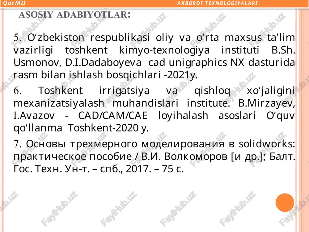 holda, analitik ko‘rinishda). jadval ko‘rinishida (mantiqiy algebra elementlaridan foydalangan holda) algoritmlarni tasvirlash usullari algoritmlarni grafik usulda tasvirlashda har bir amal bir yoki bir nechta harakatni ifodalovchi o‘zaro bog‘liq funksional bloklar ketma-ketligi orqali tasvirlanadi. algoritmning bunday tasvirlash usuli algoritm sxemasi yoki blok-sxema deb ataladi. algoritimni turli usullar bilan ifodalash mumkin: so’z bilan; formulalar orqali; blok-sxemalar shaklida; algoritmik tillar orqali basic pascal delphi ci ci++ berilga a,b,t – larninig qiymatlari uchun shkda qo’yidagi funksiyaning qiymatini hisoblang. blok-sxema bloklarini ishlatilishi oddiy xarakat shartni tekshirish tsikl (takrorlanish) boshi yordamchi algoritmga murojaat ma'lumotlarni kiritish va chiqarishning umumiy ko'rinishi algoritmning boshi va oxiri natijani bosmaga chiqarish parametrlarni hisoblash a,b,c kiritish boshlash a<b yo'q ha masalani kompyuterda yechishning quyidagi bosqichlari mavjud 1. masalani qo’yilishi 2. masalani matematik modelini tuzish; 3. hisoblash algoritmini ishlab chiqish; 4. dasturlash tilida algoritmga mos dastur tuzish; 5. dasturni kompyuter xotirasiga kiritish va natija olish; 6. olingan natijalarni tahlil qilish. misol. uchburchak masalasi …