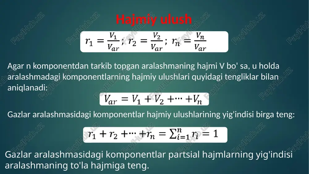 a turiga qarab massaviy hajmiy molyar izoxorik sp _ gar _ 4? k= - cy cy i (15) car = cy 1 + cy, 92 +e +cy., in = yict cy gi car = cy t+ cy % + +cy, mm = lier cy ti /docprops/thumbnail.jpeg gaz aralashmalari. gazlarning issiqlik sig'imi. rejal