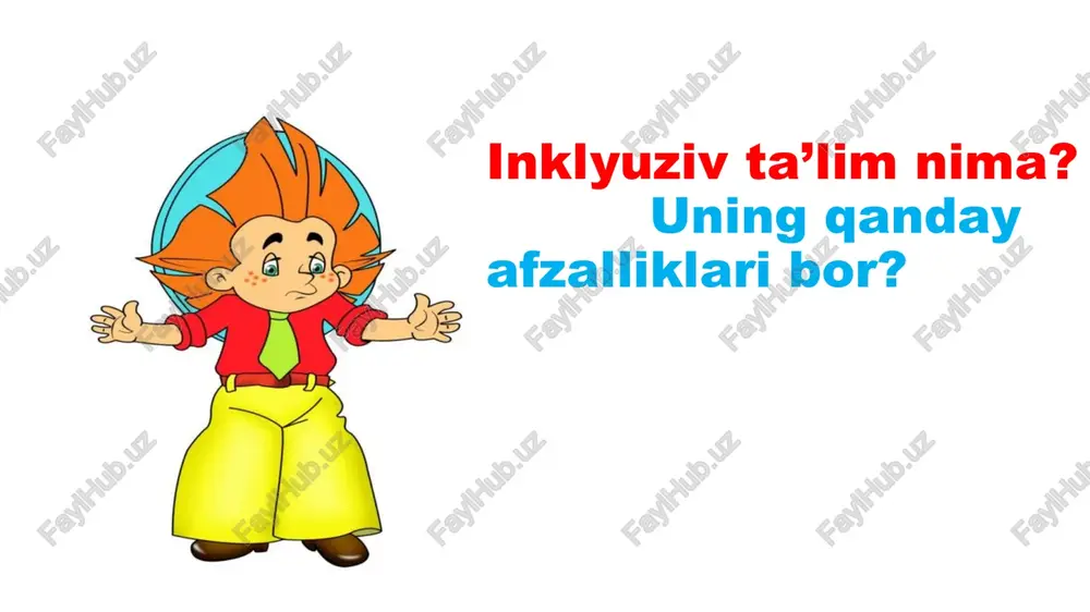 liyatini tiklashga qaratilgan tibbiy, pedagogik va ijtimoiy chora-tadbirlar majmui. abilitatsiya (inglizcha-qobiliyat, o‘quv, chaqqonlik, iqtidor, malaka)-kasallar va nogironlar tana funksiyasi va mehnatga layoqatlikka ega bo’lishi bo’yicha tibbiy, ruhiy, pedagogik, huquqiy, kasbiy, texnikaviy tizim, ya’ni ijtimoiy choralar. abilitatsiyaning maqsadi – shaxsning iloji boricha tug’ma bo’lmagan ancha yuqori funksional faollikka erishishidir. savollar: inklyuziya va integratsiyaga ta’rif bering. integratsiya turlari. reabilitatsiyaga ta’rif bering. abilitatsiya nima? image1.jpg image2.jpg image3.jpeg image4.jpg image5.jpg image6.jpg image7.jpeg image8.png image9.jpg image10.jpeg image11.jpg image12.png image13.jpg image14.jpeg image15.jpg image16.jpg eb mbi pazhbpie /docprops/thumbnail.jpeg inklyuziv va integratsion ta’limning qiyosiy tahlili.
