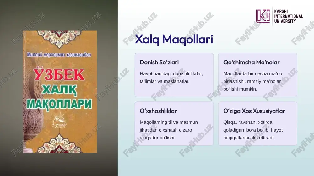 chki, qunduz, asalari obrazlaridir. bulbul va kaptar obrazi tinchlik, osoyishtalik, baxt va saodat ramzi bo‘lib kuylab kelingan. tez aytishlar tez aytish bolaning tilini ravon, burro qilishdan tashqari, aqliga – aql qo‘shadi, ongini rivojlantiradi, xotirasini mustahkamlaydi, ota-onasiga, el-yurtiga, o‘zini qurshab olgan olamga nisbatan mehr-muhabbatini oshiradi. 18 – e jo‘ra, bizning quyoshlamada quyoshmalashib ket, quyoshlamalashsang ham quyoshmalashib ket, quyoshlashmalashmasang ham quyoshmalashib ket. tez aytishni tez ayting! 19 olti juft oq chinni choynakka to ‘rt juft ko‘k qopqoq, to ‘rt juft ko‘k chinni choynakka olti juft oq qopqoq yopsa bo‘ladimi? qurilishga terak kerak, demak, ekmoq kerak terak. tolib turupni tarozida tortib topshirdi. oq choynakka oq qopqoq, ko‘k choynakka ko‘k qopqoq. oltin o‘tloq — oq o‘tloq. loflar. badiiy adabiyotda qo‘llanadigan san’atlardan biri «mubolag‘a» deyiladi. arab tilidan olingan bu so‘z kuchaytirish, bo‘rttiiish, giperbola ma’nolarini anglatadi. adabiyotshunoslikda mubolag‘aning uch turi belgilangan: tablig‘ - biror og‘ir ishni bajarish qayd etiladi, ammo shaxsning irodasi, xohishi va matonati bilan …