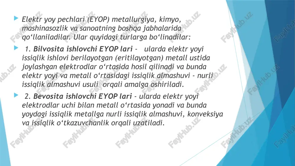 ishlovi berish uchun quyidagi shart bajarilishi talab qilinadi: bu erda: r0 - qizdirilayotgan detal radiusi ; z.iss- qizdirilayotgan metallga tokning sizib kirish chuqurligi ishlash prinsipiga ko‘ra tiqq lar davriy rejim va uzluksiz rejim iqq lariga bo‘linadi. davriy rejim tiqq larida faqat bitta detalpga yoki uning ma’lum qismiga issiqlik ishlovi beriladi. uzluksiz rejim tiqq larida esa induktor magnit maydoniga kiritilgan bir nechta detallarga bir paytning o‘zida issiqlik ishlovi beradi. bunday qurilmalarning induktorlari detallarning formasi va o‘lchamlariga bog‘liq bo‘lib, shaklan aylana (doira), oval, kvadrat yoki to‘g‘ri to‘rtburchak formasidagi konstruksiyaga ega bo‘ladi. tiqq larning ishlash prinsipi yuza effekti va yaqinlik effektlariga asoslangan. bunday qurilmalar detallarga termokimyoviy ishlov berishdan (toblash, sementlash, azotlash kabi) oldin issiqlik ishlovi berish uchun mo‘ljallangan image1.png image2.png image3.png image4.png image5.wmf | puttin i strarmarepuas spurma r ucc 0 3 2 3 5 × = ¸ d . /docprops/thumbnail.jpeg 1), dow refine cloen qurlmeer.ular faiian waaay efor e0reyorpefortiqn) 2).qorshlieletrtecogk quritmaaming “sxenele …
