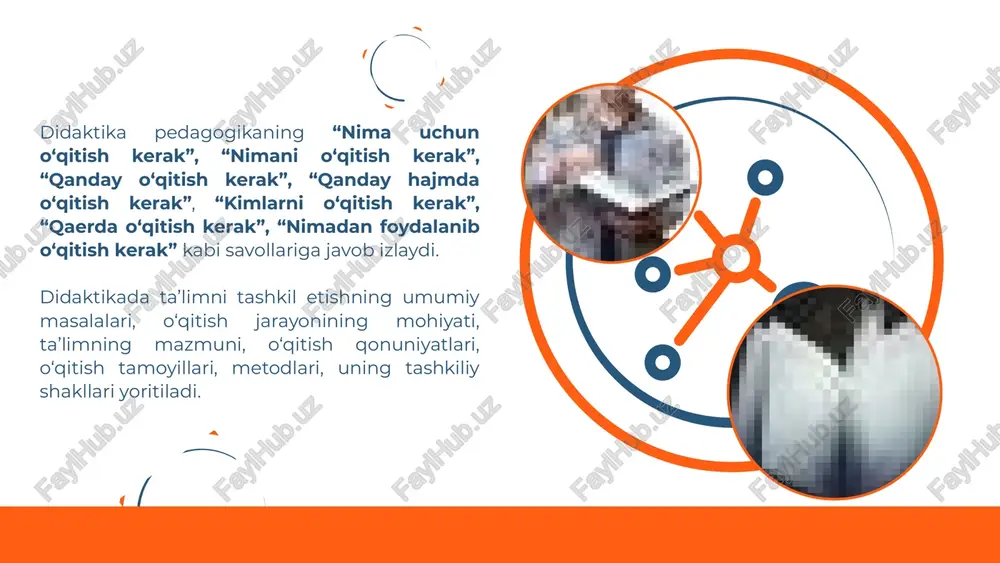 ilan birgalikdagi faoliyatni tashkil etadi. ta’lim oluvchilarga qiyinchiliklarni yengib o‘tishda yordam beradi hamda ularning bilimlarini va butun ta’lim jarayonini tashxis qiladi. o‘z navbatida ta’lim oluvchilarning faoliyati o‘quv jarayonida o‘rganishga, bilim, ko‘nikma hamda malakalarni egallashga, o‘zini jamiyatga foydali faoliyatga tayyorlashga yo‘naltiradi. ta’lim jarayonida ta’lim oluvchilarning faoliyati ko‘p qirrali yo‘nalgan harakatni ifodalaydi va bu harakat bilishga doir vazifalarni hal qilishda ularga katta yordam beradi. xulosa ta’lim jarayoni jamiyat rivojlanishining ijtimoiy, iqtisodiy va siyosiy shart-sharoitlari, odamlar faoliyati va hayotiy ehtiyojlari, zamonaviy fan-texnika taraqqiyotining yutuqlariga hamma ta’lim oluvchilarning shaxsiy sifatlariga qo‘yilgan katta talablarga asoslanadi. didaktika sohasidagi natijalar uning oldiga yangi-yangi masalalarni ko‘ndalang qo‘yadi. bu muammolarni hal qilish boshqa fan yutuqlaridan maksimal darajada samarali foydalanishni talab etadi. foydalanilgan adabiyotlar o‘zbekiston respublikasining “kadrlar tayyorlash milliy dasturida”gi qonuni // oliy ta’lim: me’yoriy – huquqiy va uslubiy hujjatlar to‘plami. – toshkent: 2004. – b. 16-17. abduqodirov a.a. akademik litsey va khk o‘qituvchilarini malakasini oshirishda masofali o‘qitish metodikasi // …