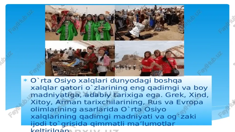 dasta- dasta, bir. bielga payoaste, bizga kerak, oobi, a fockt gts $hekistal sar akieh ro™ & taper = shobha slags vs rare? oy reap on rapa bones upqen say rene, binge “ma giau gng* ast bigan pocemion bork saras! pechakday qaynbikaga salom. osmondagi oyday, qora sochi yoyday kichik singilga salom. a. motam marosimi folklori janrlari yig ‘ilar - o lim yuz bergandagi hayotiy sabab, ruhiy ehtiyoj tufayli ijro etiladi. yo qloviar - etti, yigirma, qirq, yil marosimlarida, shuningdek, navro'z va ramazon hayitlarida, odatda marhumning xotirasini eslab, yod etib, ba’zan yig lab kuylanadigan motam aytimlaridir. motam allalari — 2 xil bo ladi: 1) chaqaloq va go daklar o limida kuylanadigani; 2) kattalar o limida, marhumga osudalik, mangu uyqusida abadiy orom tilash maqsadida kuylanadi. motam yor-yorlari balog atga etib, turmush ko rmay, dillarga chuqur armon solib bu dunyoni tark etgan bokira, bo’y etgan qiz-yigitlar o lganda kuylanadi. 39. » a bag’ishlangan yig’ilar …