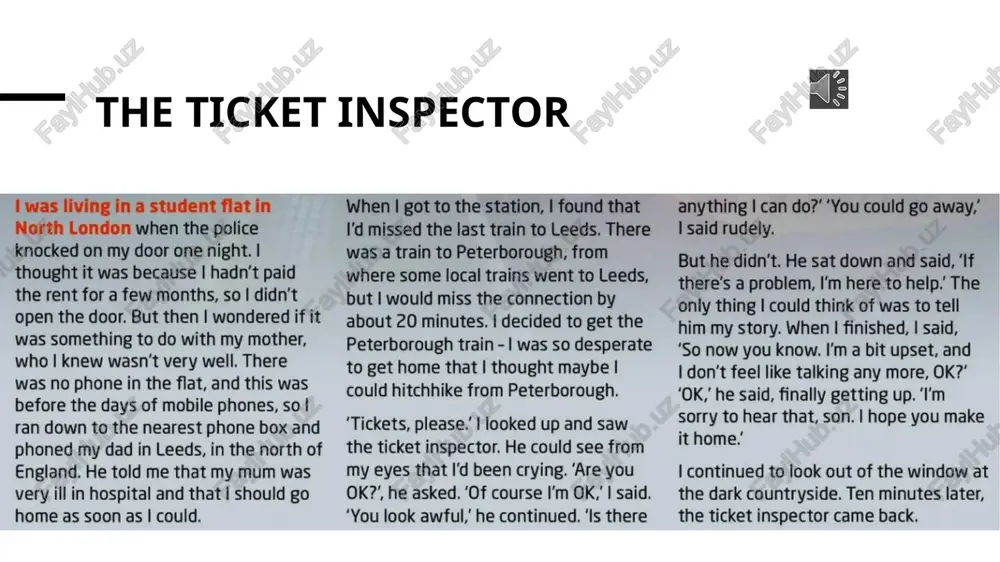 hadn‘t stopped the train to leeds... 2 if the biker hadn't found the little girl's blanket... 3 if the girl and her mother hadn't bought the groceries... 4 if the security man had thrown the woman’s paints away... a the man and his wife wouldn't have had anything to eat. b_ she wouldn't have been able to sleep. c bernard would have missed his connection. d she wouldn't have got them back. b now read the sentences about bernard's story. which one describes what happened? which one describes an imaginary situation? 1 if the inspector hadn't stopped the train, he would have missed his connection. 2 the inspector stopped the train, so he didn't miss his connection. 2 describes what happened. 1 describes an imaginary situation. third conditional if i'd known you had a problem, | would have helped you. @)9.4 if paul hadn‘t gone to brazil, he wouldn’t have …