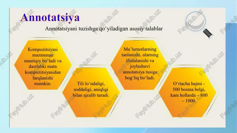 seni oʻzingni otishga majbur qilamydi oxir oqibat tepkini oʻzing bosasan va gunohlaring uchun yagona aybdor faqat oʻzingdirsan. asar voqealar rivoji zamonaviy hayotda ichra diniy tarbiya koʻrib oʻsgan qiz hayoti, alamlari va haqiqatlarini aks ettiradi. insonni qanchalar cheklansa (hatto yomon narsalardan) uning uchun oʻsha cheklangan narsa shunchalar goʻzal koʻrinadi. fotima ham "baxtini" "erkinlikdan" deb bildi va eng soʻngida xato qilganini anglab yetdi. asar juda kuchli yozilgan deya olmayman, biroq unda mushohada chorlovchi qismlar juda koʻp. ayni fotima oʻxshab qolmaslik va jamiyatimizda fotimalar yetishib chiqamasligi uchun barchamiz avvalo oʻzimizni isloh etaylik. tezis tezis (qadimgi yunoncha: θέσις, thesis — „qoida“, „isbot“) — keng maʼnoda — baxeda yoki biror nazariyani bayon qilishda aytilgan har qanday fikr; tor maʼnoda — asosiy fikr, prinsip; mantiqda isbot kilishni talab etuvchi fikr, mulohaza. tezis - ilmiy maqola yoki konferensiyalar uchun taqdim qilinadigan ilmiy maruzaning qisqa asosiy mazmuni aks ettirilgan ilmiy ish turi bolib, uning hajmi annotatsiyadan kattaroq, biroq …