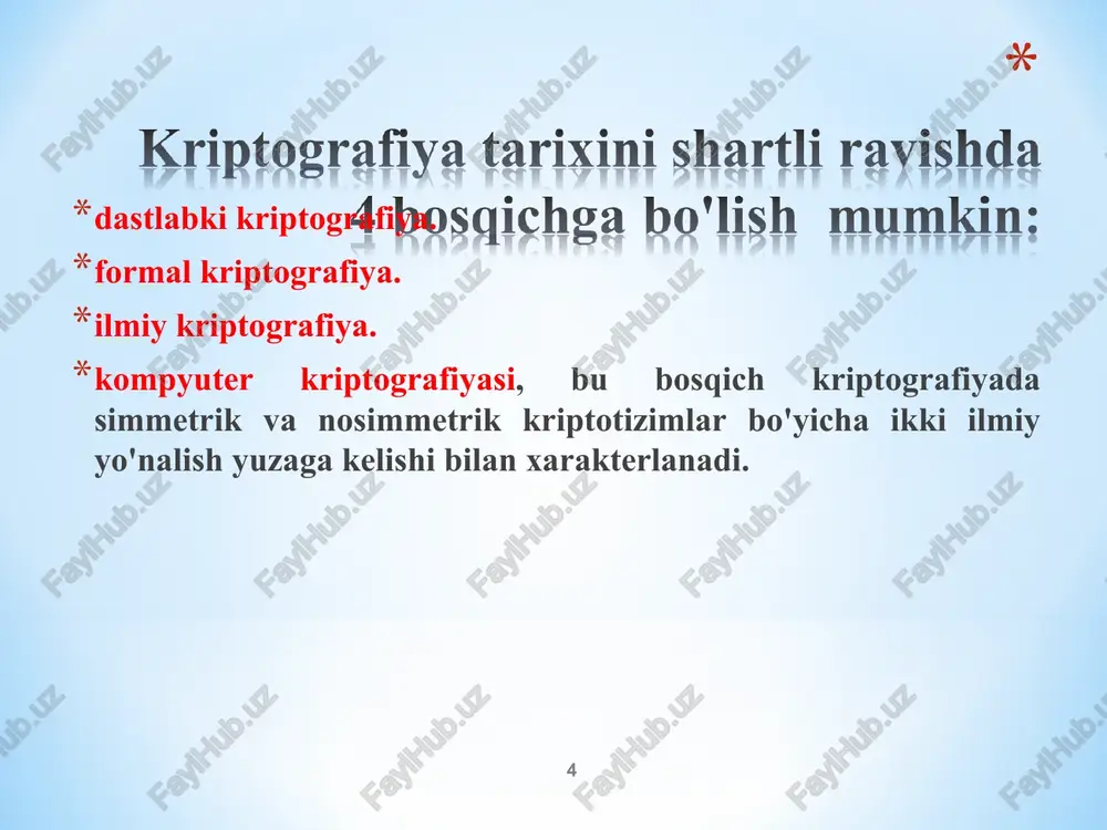 rori (2013 yil 27 iyun). * axborotning kriptografik muhofazasi bo'yicha ishlab chiqilgan davlat standartlari: 1. o’z dst 1092:2009 «axborot texnologiyasi. axborotning kriptografik muhofazasi. elektron raqamli imzoni shakllantirish va tekshirish jarayonlari»; 2. o’z dst 1105:2009 «axborot texnologiyasi. axborotning kriptografik muhofazasi. ma'lumotlarni shifrlash algoritmi»; 3. o’z dst 1106:2009 «axborot texnologiyasi. axborotning kriptografik muhofazasi. xeshlash funktsiyasi»; 4. o’z dst 1108:2009 «axborot texnologiyasi. ochiq tizimlar o'zaro bog'liqligi. eri ochiq kaliti sertifikati va atribut sertifikatining tuzilmasi»; 5. o’z dst 1109:2013 «axborot texnologiyasi. axborotning kriptografik muhofazasi. atama va ta'riflar»; 6. o’z dst 1204:2009 «axborot texnologiyasi. axborotning kriptografik muhofazasi. kriptografik modullarga oid xavfsizlik talablari »; 7. o’z dst 2826:2014 «axborot texnologiyasi. axborotning kriptografik muhofazasi. elliptik egri chiziqlarga asoslangan elektron raqamli imzoni shakllantirish va tekshirish jarayonlari». * axborotning kriptografik muhofazasi bo'yicha ishlab chiqilgan davlat standartlari: 1. o’z dst 1092:2009 «axborot texnologiyasi. axborotning kriptografik muhofazasi. elektron raqamli imzoni shakllantirish va tekshirish jarayonlari»; 2. o’z dst 1105:2009 «axborot texnologiyasi. axborotning …