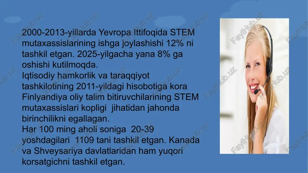 otexnika, sanat, ijod, matematika. bunday holda, tadqiqot konsepsiyasi bilan mustahkamlanadi, bunda nafaqat fan bilimlari va umumiy oqish va yozish qobiliyatlari, balki oquvchilarni qiziqtiradigan bolsa global miqyosda rivojlanib borishi mumkin bolgan malumot qidirish konikmalari va mini-tadqiqotlar talab etiladi. 11 e'tiboringiz uchun rahmat 33 image1.png image2.png image3.jpeg image5.jpeg image4.jpeg