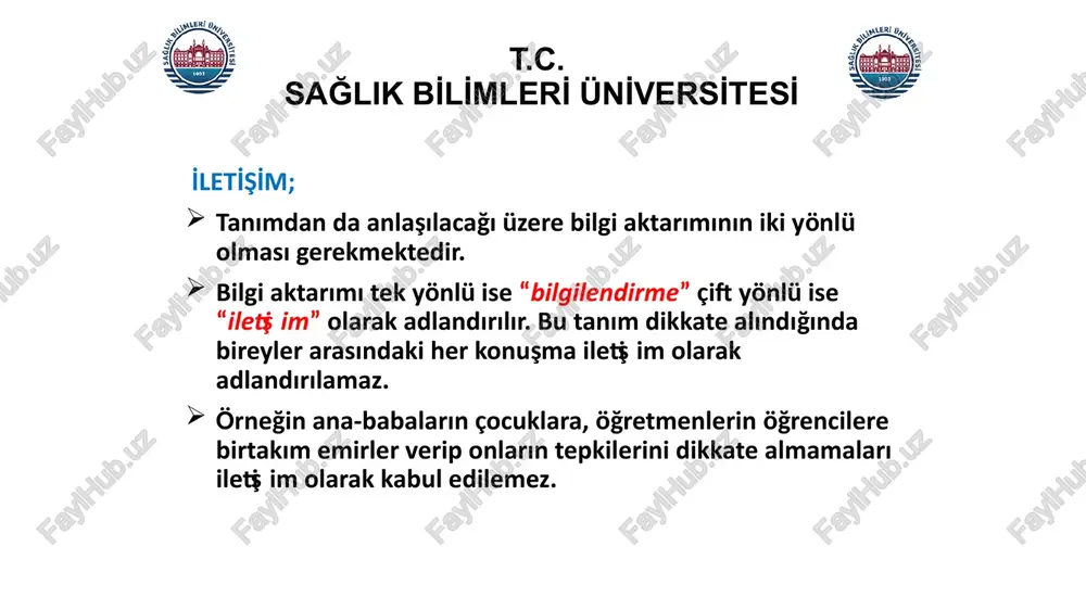 iz gerekir. i̇letişimin belki de en önemli öğesidir. bir anlamda, dış dünyayı karşımızdaki kişinin penceresinden görmeye çalışmaktır. kurulan bu duygu ortaklığı, iletişimi güçlü kılar. orta düzeyde de olsa empatik olmak ve empatik tepki vermek. sorununu ifade eden birine sorular sormaktan, öğüt vermekten, öneri getirmekten, takma kafanı deyip sorunu önemsememekten daha işlevsel olan, onu anladığını ifade eden cümleler kurmak. 19 t.c. sağlik bi̇li̇mleri̇ üni̇versi̇tesi̇ empati̇; günlük yaşamda insanların birbirini anlayabilmesi için empati kurmaları gerekir. empatik anlayışa sahip olan insanlar diğer insanları daha iyi anlar ve olumlu ilişkiler kurar. karşısındaki bireyin değer yargıları, inançları, sosyo-ekonomik düzeyi, etnik kökeni ne olursa olsun saygı duyar ve olduğu gibi kabul eder. i̇letişimde bulunduğu kişileri yargılamaz, içinde bulunduğu durumun daha iyi anlaşılmasına çalışır.( kızılderili atasözü, karşıya nasıl geçerim) birbirimizi sevmemiz, birbirimizi düşünmemiz, birbirimizin yardımına koşmamız, birbirimizi yaşamamız. (=empati!) 20 t.c. sağlik bi̇li̇mleri̇ üni̇versi̇tesi̇ empati̇; bir kişinin kendisini karşısındaki kişinin yerine koyarak olaylara onun bakış açısıyla bakması, …