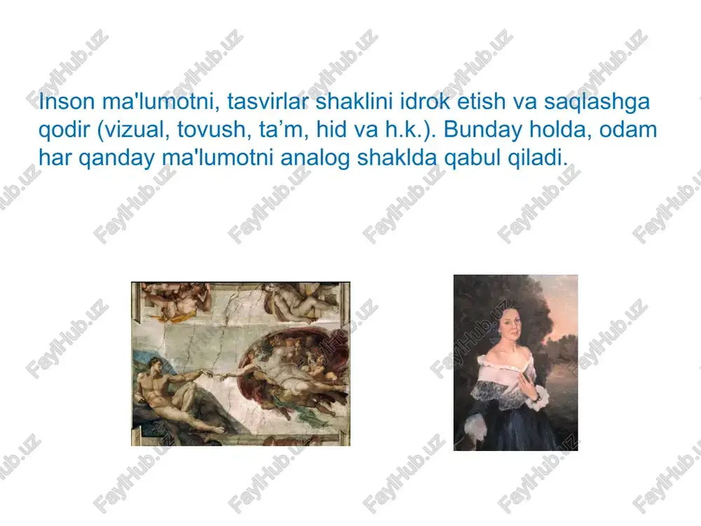 orat bo‘ladi dinamik infografika- jarayon yoki rivojlanish dinamikasini aks ettirish uchun mo‘ljallangan infografika: zamonaviylik jozibadorlik mavzuning tushunarliligi chiroyli dizayn o‘zlashtirishga qulayligi o‘quvchi yoshiga mosligi raqamlarni so‘zlashi ichki yaxlitlik yoqimli ranglar sifatli diagrammalar qiziqarli faktlar vizualizatsiya soddalashganlik maqsad va vazifalarning uyg‘unligi infografik qo‘llanma- jarayonni tushutirish, biron narsani o‘rgatish uchun harakatlar ketma-ketligi. ma’lumotlarni butun qatorini tavfsiflash uchun ramziy sxemalar yoki grafiklardan foydalaniladi infografika turlari 27 image1.jpeg image2.jpeg image3.png image4.jpeg image5.jpeg image6.jpeg image7.png image8.png image9.png image10.jpeg image11.jpeg image12.jpeg image13.jpeg image14.jpeg image15.jpeg image16.jpeg image17.jpeg image18.jpeg image19.png image20.png image21.png image22.png image23.png image24.png image25.png image26.jpeg image27.jpeg image28.jpeg image29.jpeg image30.jpeg image31.jpeg image32.png image33.png image34.png image35.png infografika nima? informatsiya tartiblash ajratish infografika — sorat speci ¢ okhom b —__okpy>karouyni mp. _ fl hanpummep o chopme, — pasmepax, ubete— - = —— = _he@atenbhoctb yeenobeka; 7 a : = ss —— ‘mbl— —— if jitamind | bere’syo 1 life: teens, elderly lack vitamin d paint nutritionists recommend fine-tuning diet, …