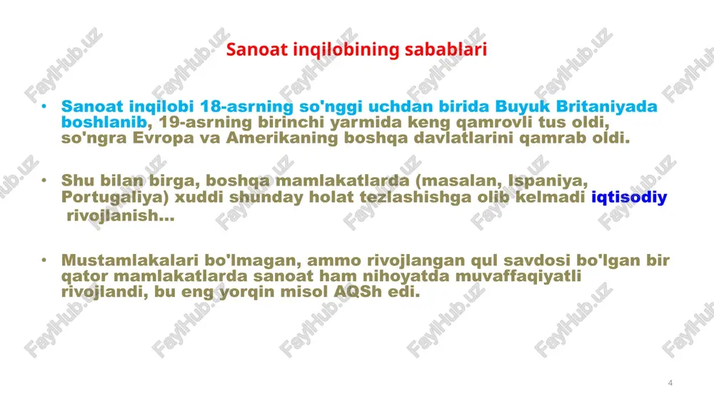 'tishlari mumkin edi. ushbu malakani oshirish usuli juda keng tarqalgan edi, ba'zi mamlakatlarda, masalan, frantsiya va shvetsiyada, hatto ishchilarni chet elda amaliyotga yuborish mumkin edi. stajyorlar, hozirgi kabi, odatda o'zlarining ishlarini qayd etib boradilar, ular bugungi kungacha davr yodgorliklari sifatida saqlanib qolgan. bilimlarni yoyishning yana bir usuli falsafiy jamiyatlar va doiralar bo'lib, ularning a'zolari, xususan, o'sha paytlarda tabiatshunoslik deb nomlangan "tabiiy falsafa" ni va uning amaliy qo'llanmalarini o'rgandilar. ba'zi jamiyatlar o'z faoliyati to'g'risida hisobotlarni e'lon qildilar, shu asosda keyinchalik ilmiy jurnallar va boshqa davriy nashrlar, shu jumladan ensiklopediyalar paydo bo'ldi. o'rta asr universitetlari sanoat inqilobi davrida ham o'zgarib, ularning ta'lim standartlari zamonaviy talablarga yaqinlashdi. bundan tashqari, yangi oliy o'quv yurtlari, xususan, politexnika va ixtisoslashgan institutlar va akademiyalar paydo bo'ldi. 20 abraxam darbining toshko'mirdan koks olishni ixtiro qildi. uning o'g'li abraxam darbi ii shaxtalardan suvni chiqarishda ishlatiladigan bug' mashinasini yaratdi. abraxam darbi xulosa qilib aytish kerakki, evropadagi sanoat inqilobi bir qator …