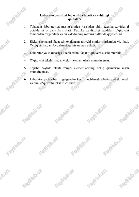 yatini beradi. transformatorning ikkilamchi cho‘lg‘amini, u transformatorning ikkilamchi zanjirida sezilarli elektrik qarshiliklarni xosil qilmaslikgi uchun, ko‘ndalang kesimi kerakli darajada bo‘lgan mis sim bilan qisqa tutashtiriladi. qisqa tutashuv tajribasi quyidagi ketma-ketlikda o‘tkaziladi. rno dastagi nol belgiga o‘rnatiladi, so‘ngra rubilpnikni ulab, rno yordamida kuchlanish asta-sekin orttiriladi. bunda qisqa tutashuv tokining kattaligi 0 dan 1,2 i1nom qiymatigacha o‘zgartiriladi. o‘lchov asboblarining qisqa tutashuv tokining taxminan bir xil intervallarida olingan ko‘rsatkichlari xamda hisoblash natijalari 1.2-jadvalga kiritiladi. qisqa tutashuv tokining i1k = i1nom qiymatiga mos keluvchi kattaliklari qalin chiziq bilan chiziladi. 1.2-jadval o‘lchov va xisoblar nomeri o‘lchovlar xisoblar uk, v i1k, a rk, vt uk, % sosk so‘ngra quyidagi xisoblar bajariladi q.t. kuchlanishi, minimal birlamchi kuchlanishga nisbatan foizlarda uk = (uk / u1 nom)100 ; (1.4) q.t. tajribasidagi quvvat koeffitsienti sosk = rk / (ukik) . (1.5) ( 1.2-rasm. transformatorinng salt ishlash (a) va iisia tutashuv (b) xarakteristikalari ) jadvaldagi mahlumotlarga ko‘ra, q.t. xarakteristikalari quriladi(umumiy koordinata …