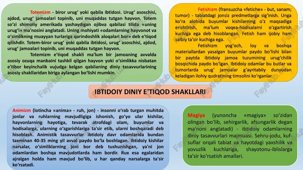 so‘ng gemara paydo bo‘lgan. ularni qo‘shishdan vujudga kelgan risolalar to‘plami talmud deb atalgan. u yahudiy jamoalarida diniy urf- odat, marosim me’yorlari, ijozatlar, taqiqlar, fuqarolik munosabatlari, oilaviy hayot va boshqalarga oid ko‘rsatmalarni o‘z ichiga olgan tavrot “ibtido” (ibr. – “bereshit”) kitobi “tavrot” tarkibidagi birinchi kitob hisoblanadi. unda ilk inson va koinotning yaratilishidan to isroil xalqining misrga kelib joylashishigacha bo‘lgan voqealar tadrijiy ravishda bayon qilingan. chiqish” (ibr. – “shemot”) kitobida esa, isroil xalqining muso boshchiligida misrdan chiqishi va shu voqea bilan bog‘liq tafsilotlar hikoya qilingan. “loviylar” (ibr. – “vayikra”) kitobida esa, yahudiylik dinining asosiy axloqiy asoslari va diniy ko‘rsatmalar, gunohlarning kafforati, iste’moli harom qilingan narsalar, taqiqlangan nikohlar, diniy marosimlar, bayramlar va qurbonliklar bilan bog‘liq masalalar yoritilgan. bani isroilning cho‘lda o‘tkazgan hayoti va boshdan kechirgan hodisalari, qoya toshdan suv chiqarilishi, o‘lim va ilon vositasida shifo topish bilan bog‘liq bo‘lgan ma’lumotlar esa 36 bobdan iborat “sonlar” (ibr. – “bamidbar”) kitobida keltirilgan. musoning o‘limi, dafn …