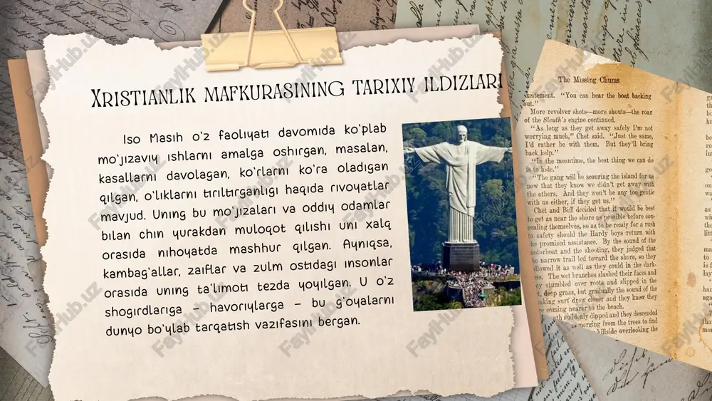 opa jamiyatidagi izlari xristianlik mafkurasi zamonaviy yevropa jamiyatining madaniy, axloqiy va siyosiy hayotida chuqur iz qoldirgan. har necha asrlar o‘tgani, sekulyarizatsiya jarayonlari kuchaygani va texnologik taraqqiyot yuz berganiga qaramay, bu mafkura yevropa xalqlarining hayot tarzida, qadriyatlar tizimida va ijtimoiy institutlarda hozirgacha o‘z ta’sirini yo‘qotmagan. avvalo, yevropa demokratiyasining asosida turgan inson huquqlari, tenglik, adolat va shaxs erkinligi kabi qadriyatlarning shakllanishida xristianlikning chuqur ta’siri bor. iso masih ta’limotlarida insonning sha’ni va qadr-qimmati muqaddas deb e’tirof etilgan bo‘lib, bu tamoyil keyinchalik yevropada ijtimoiy adolat, insonparvarlik, mehr-shafqat va fuqarolik huquqlari kabi tushunchalarning rivojlanishiga asos bo‘lgan. xristianlik mafkurasining zamonaviy yevropa jamiyatidagi izlari yevropa mamlakatlarida vujudga kelgan ijtimoiy ta’minot tizimi, xayriya tashkilotlari va gumanitar yordam markazlari ham o‘z ildizini xristianlikda mustahkam topadi. “qo‘shningni o‘zing kabi sev” degan xristian qadriyati orqali yordam, saxovat va ijtimoiy mas’uliyat kabi tushunchalar jamoaviy ongda mustahkam o‘rnashgan. hatto hozirgi zamon yevropa parlamentlarining ko‘plab qarorlarida insonparvarlik mezonlari asosiy rol o‘ynaydi. xristianlik mafkurasining zamonaviy …