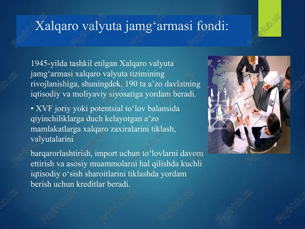 mirziyoyevning: “… biz, avvalo, chetdan kredit va sarmoyalar olib kelish boʻyicha samarali tizim yaratishimiz, har bir kreditni aniq ishlatishni oʻrganishimiz lozim. bu masalani yetti oʻlchab, bir marta kesadigan, oqibatini puxta oʻylab ish olib boradigan davr keldi” deb ta’kidlagani xalqaro moliya institutlari tomonidan jalb etilayotgan mablagʻlarning iqtisodiy-ijtimoiy samaradorligini oshirishirishning barqaror tizimini ishlab chiqish dolzarb ekanligidan dalolat beradi. o‘zbekiston xalqaro moliya institutlari bilan aloqalarni kengaytirishdan ko‘zlangan maqsadlar ; xalqaro moliya institutlari bilan aloqa o‘zbekistonning boshqa davlatlar bilan hamkorlik qilish imkoniyatlarini kengaytiradi. bu aloqalar orqali o‘zbekistonda turli sohalarda amalga oshirilayotgan loyihalarni amalga oshirishda xarajatlarning kamaytirilishi, ma’lumot almashinuvi va innovatsion ishlarni rivojlantirishni yo‘lga qo‘yish.shu bilan bir qatorda o‘zbekistonning moliyaviy islohotlarni rivojlantirishda yordam beradi. xulosa qilib aytganda o'zbekiston va xalqaro moliya tashkilotlar o’rtasidagi moliyaviy munosabatlarni rivojlantirishda, iqtisodiy-moliyaviy rivojlanish omillaridan kelib chiqib mamlakat milliy iqtisodiyotini rivojlantirishning moliya-kredit tizimini zamonaviy mexanizmlarini ishlab chiqish lozim. shu bilan bir qatorda xalqaro moliya tashkilotlariga a’zo bo‘lish jarayonini tezlashtirish va xalqaro …